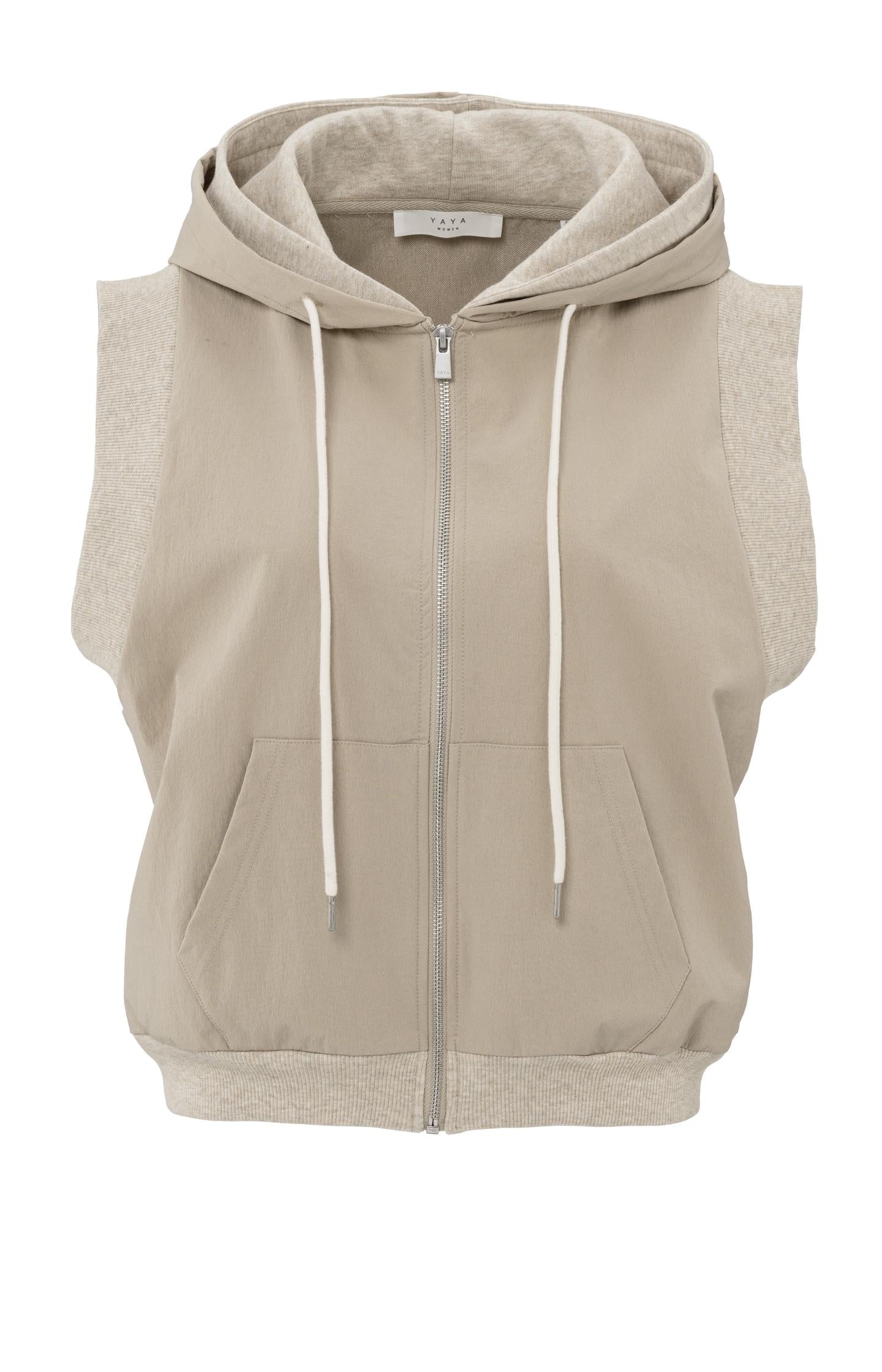 Sleeveless cardigan with hood and contrasting details - Type: product