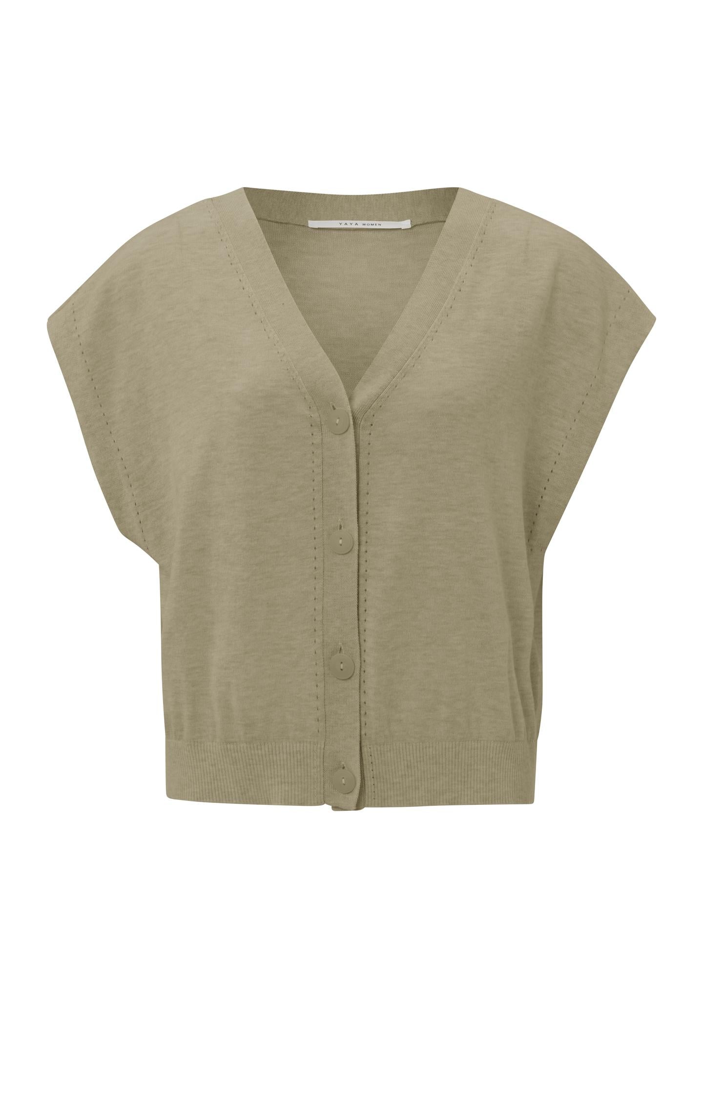 Sleeveless cardigan with V-neck, buttons and stitched detail - Type: product