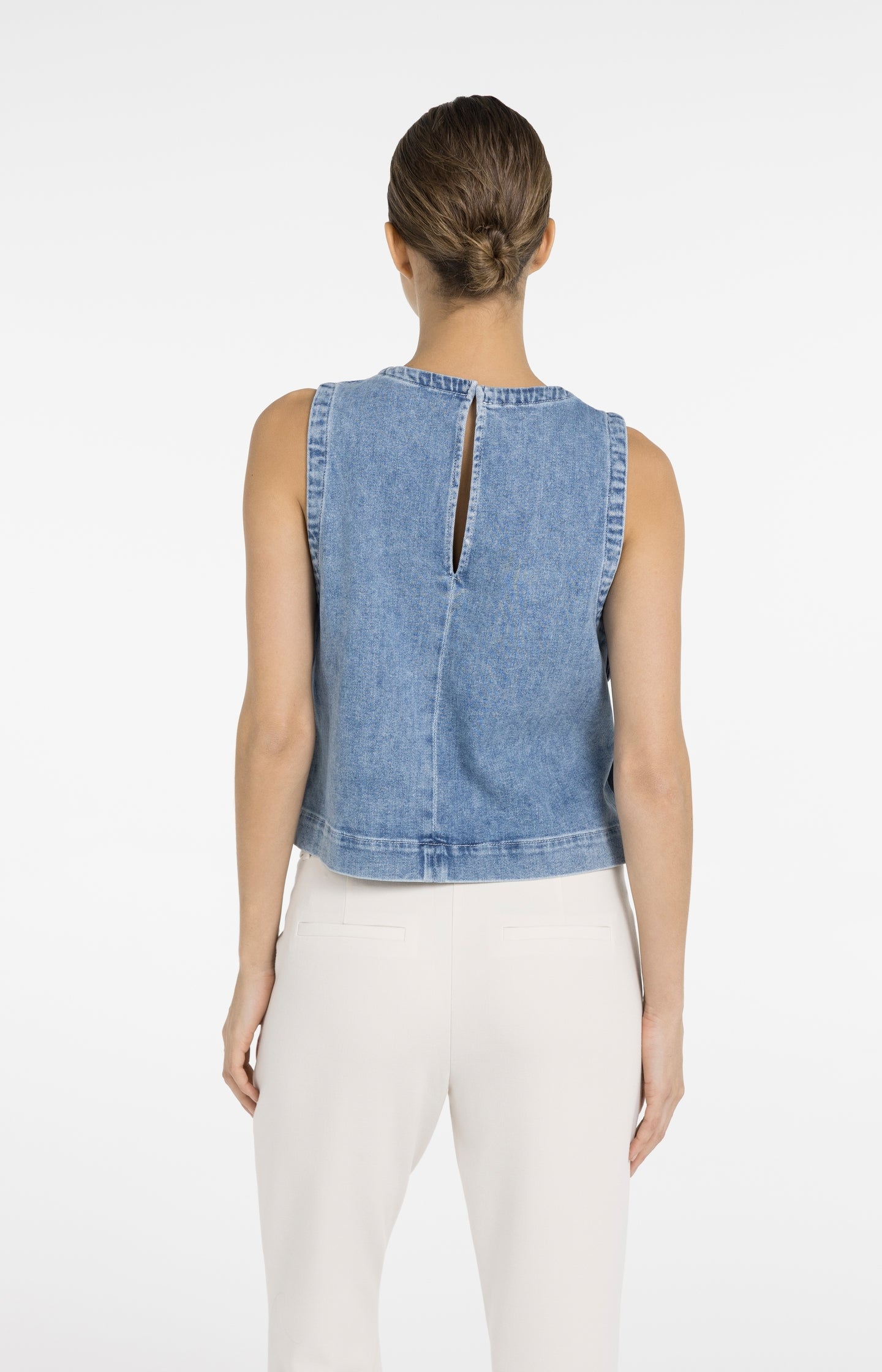Sleeveless denim top with seam details
