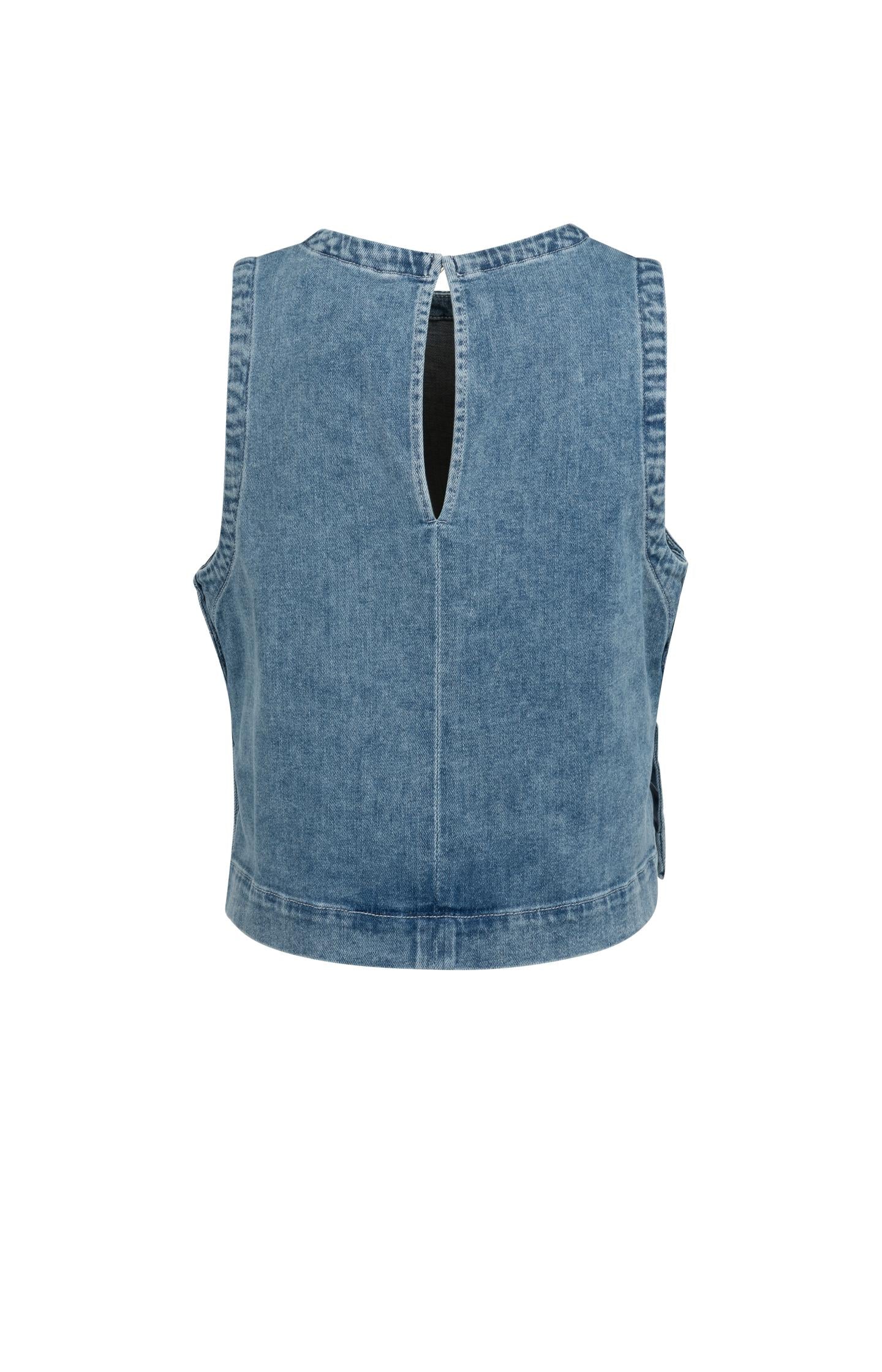 Sleeveless denim top with seam details