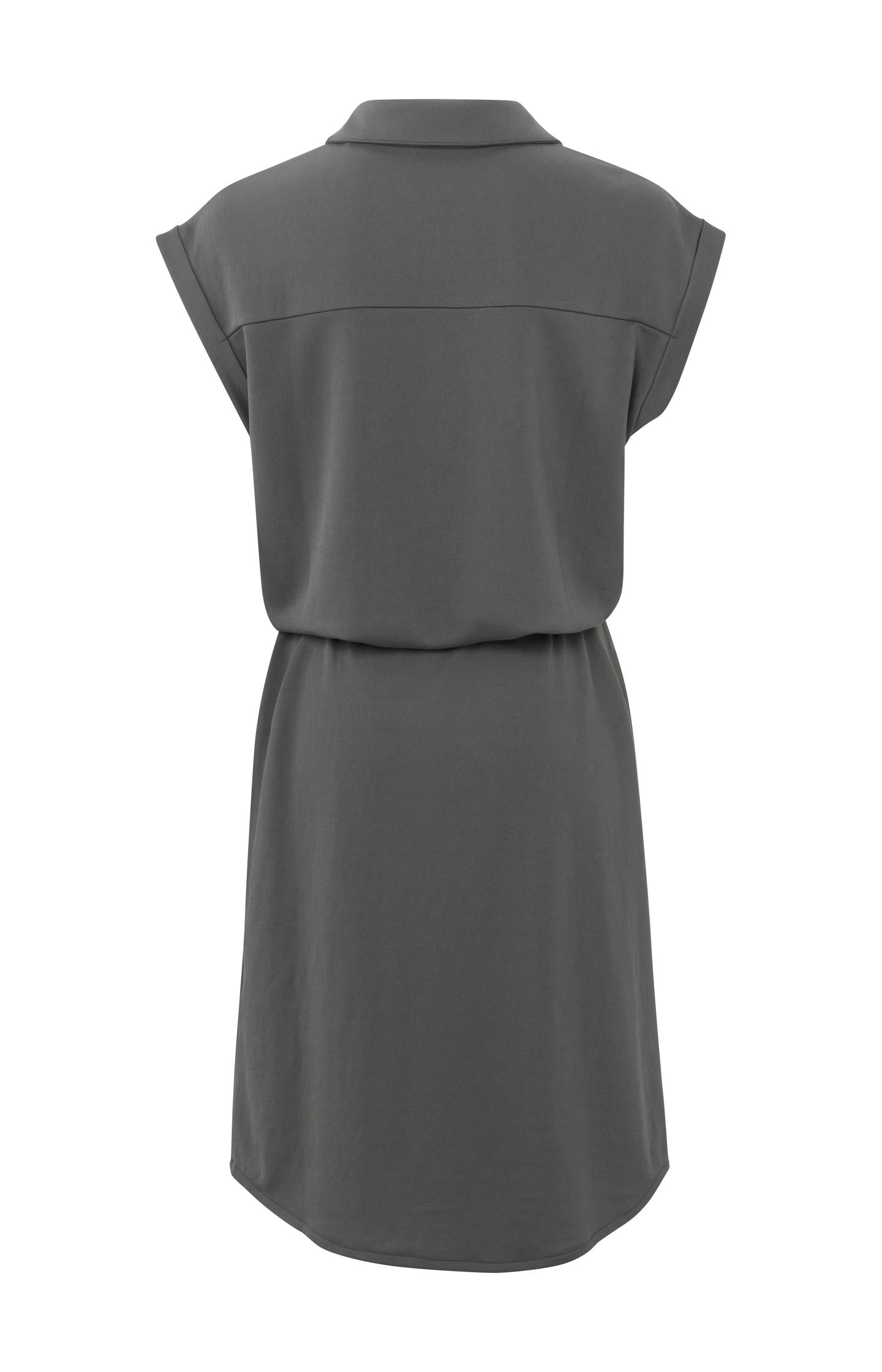 Sleeveless dress with buttons, pockets and waist cord