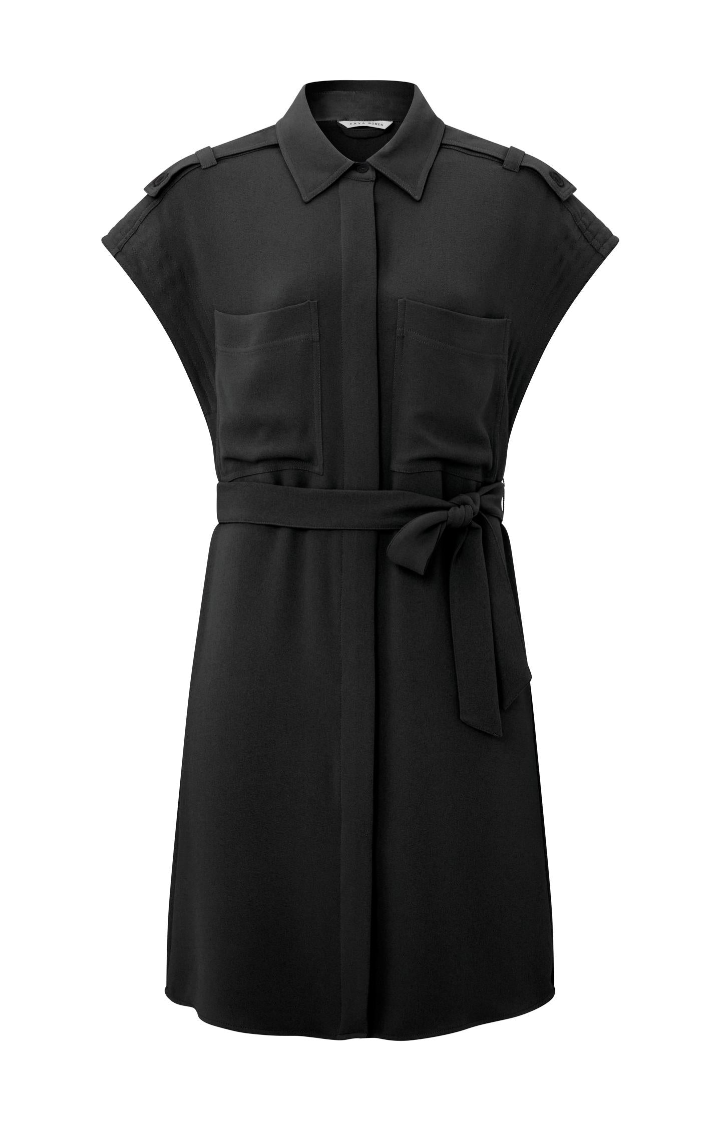 Sleeveless dress with pockets, buttons and shoulder details - Type: product