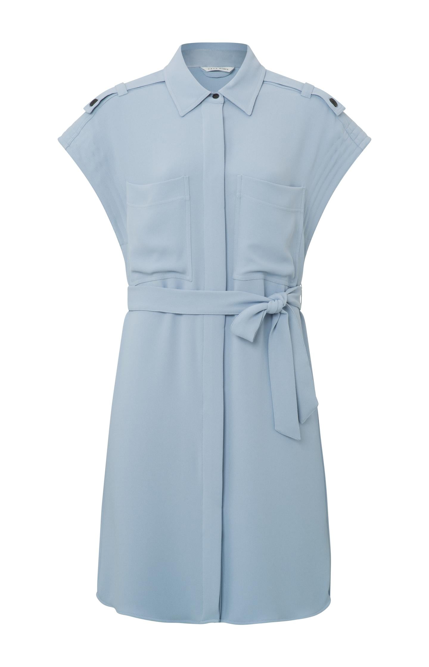 Sleeveless dress with pockets, buttons and shoulder details - Type: product