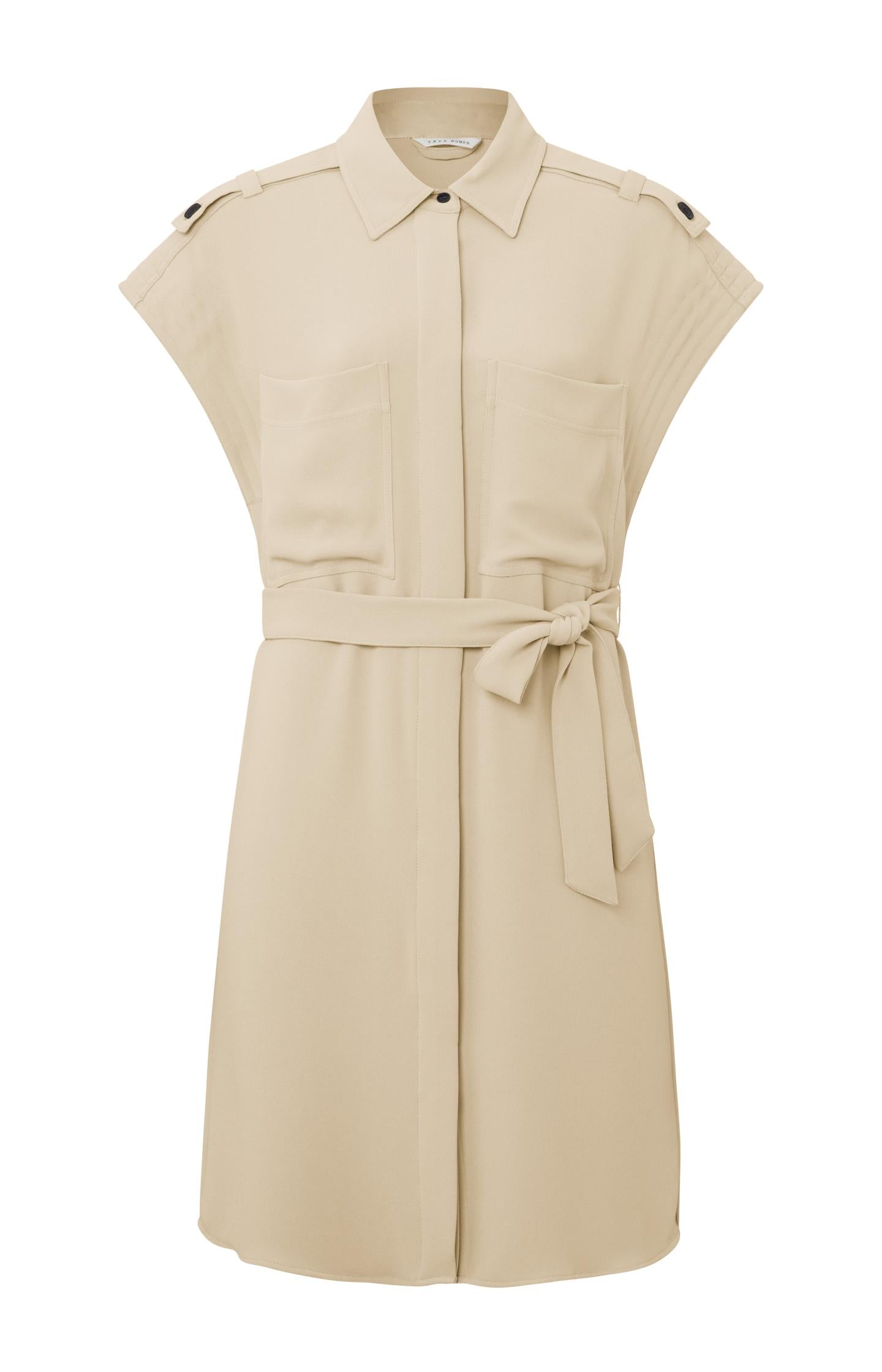 Sleeveless dress with pockets, buttons and shoulder details - Type: product