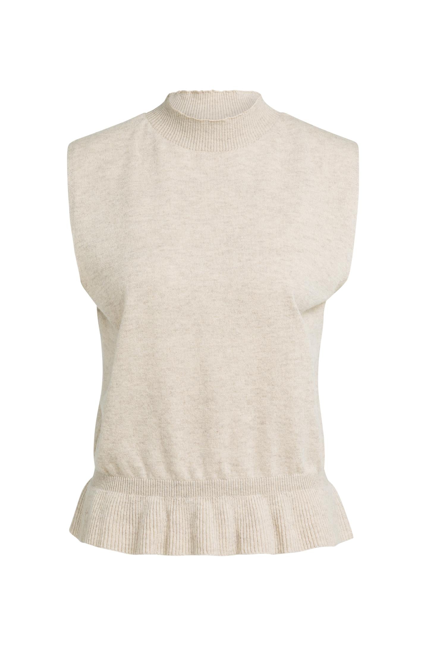 Sleeveless fine knit top with flounce hem