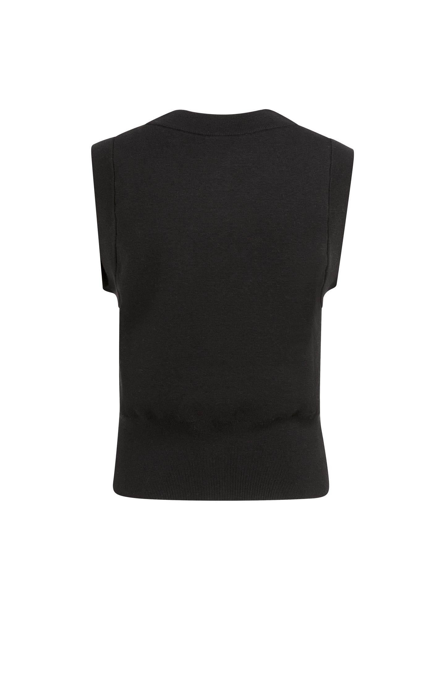 Sleeveless fine knitted cardigan with button closure