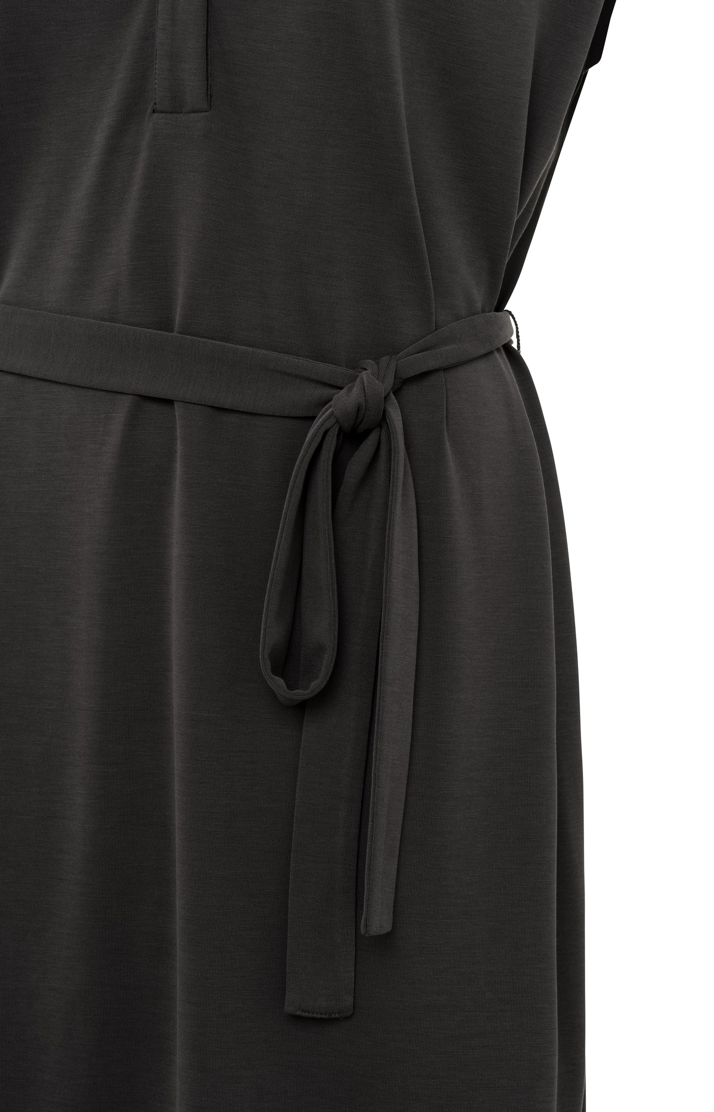 Sleeveless jersey dress with V-neck and pleated details - Licorice Black