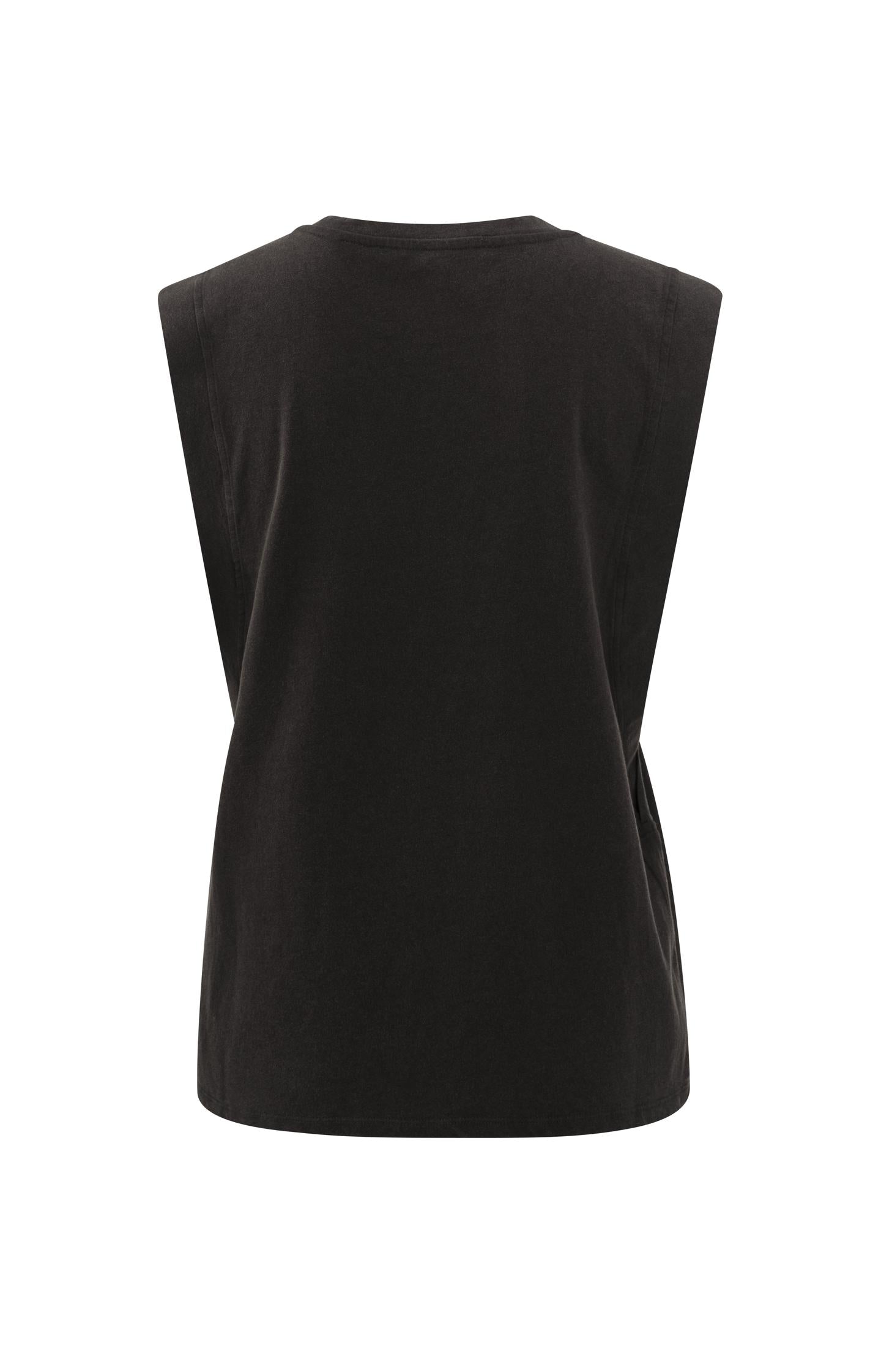 Sleeveless jersey top with round neck and detailed lines - Licorice Black