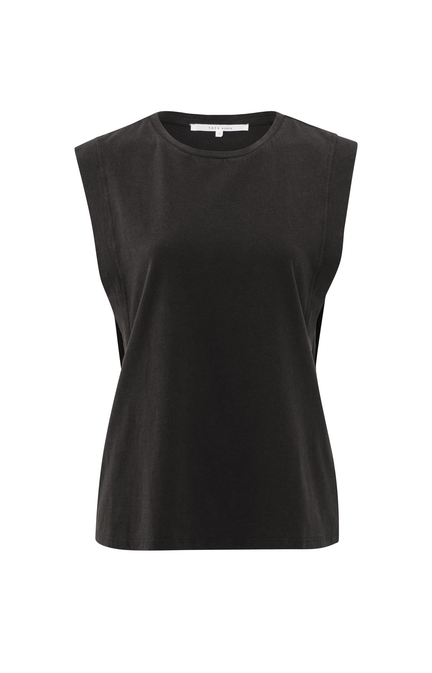 Sleeveless jersey top with round neck and detailed lines - Licorice Black - Type: product