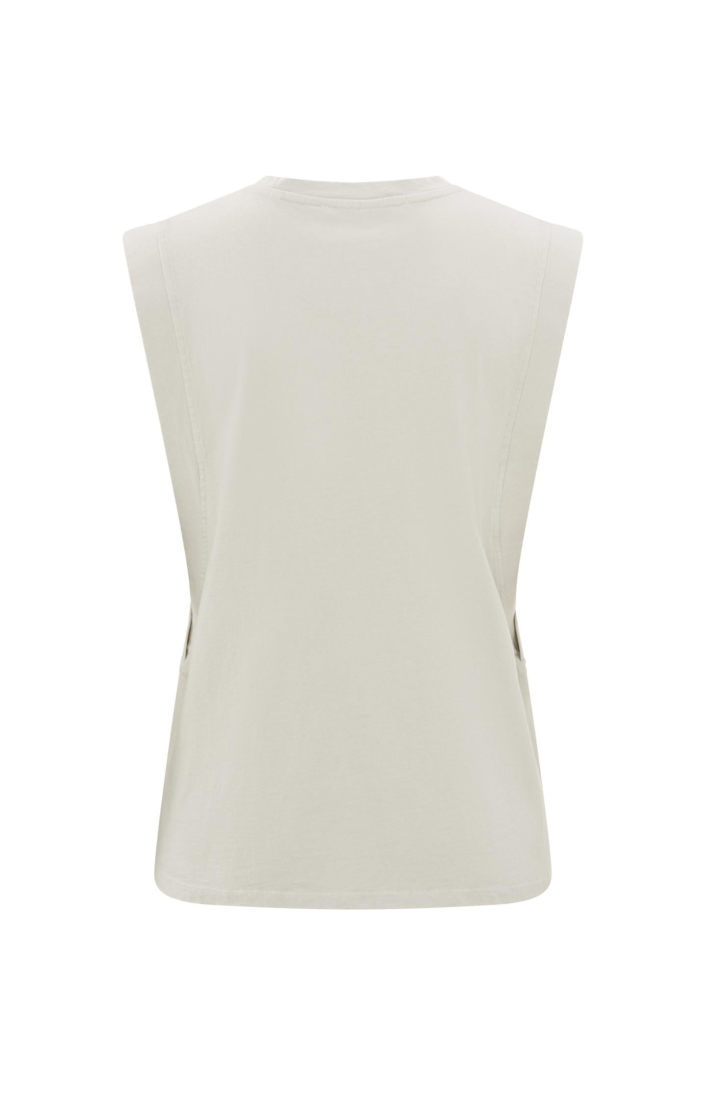 Sleeveless jersey top with round neck and detailed lines - Moonstruck Grey