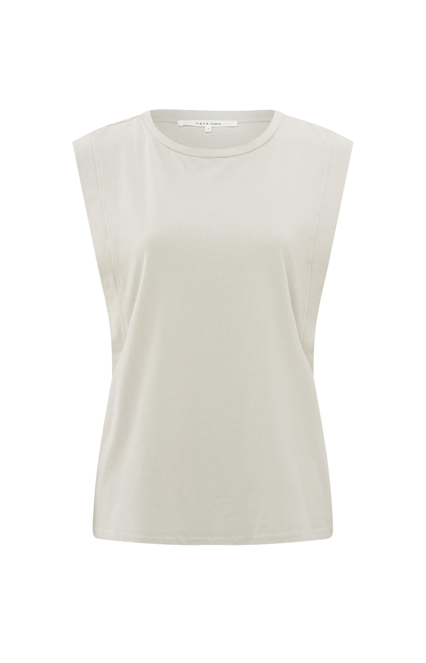 Sleeveless jersey top with round neck and detailed lines - Moonstruck Grey - Type: product