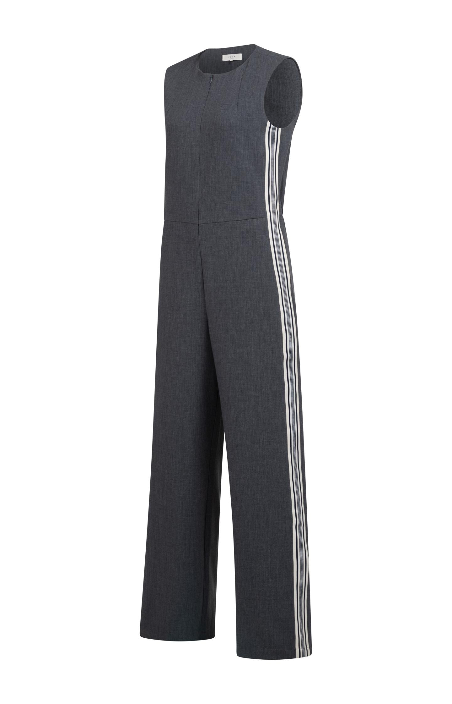 sudo wide salopette「stripe」 GREER STRAPLESS JUMPSUIT - WHITE & CHARCOAL STRIPE