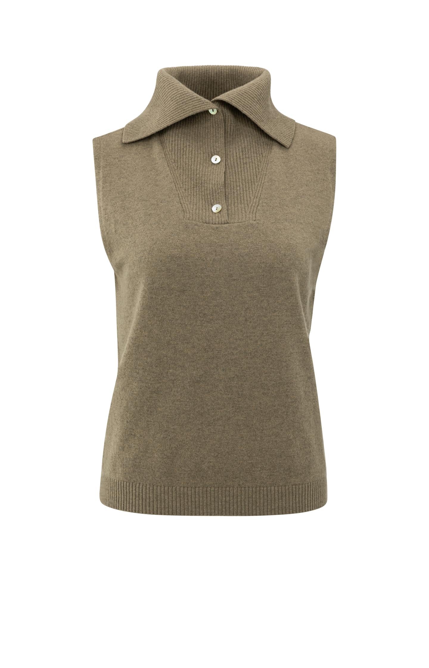 Sleeveless knitted top with collar and button placket - Type: product