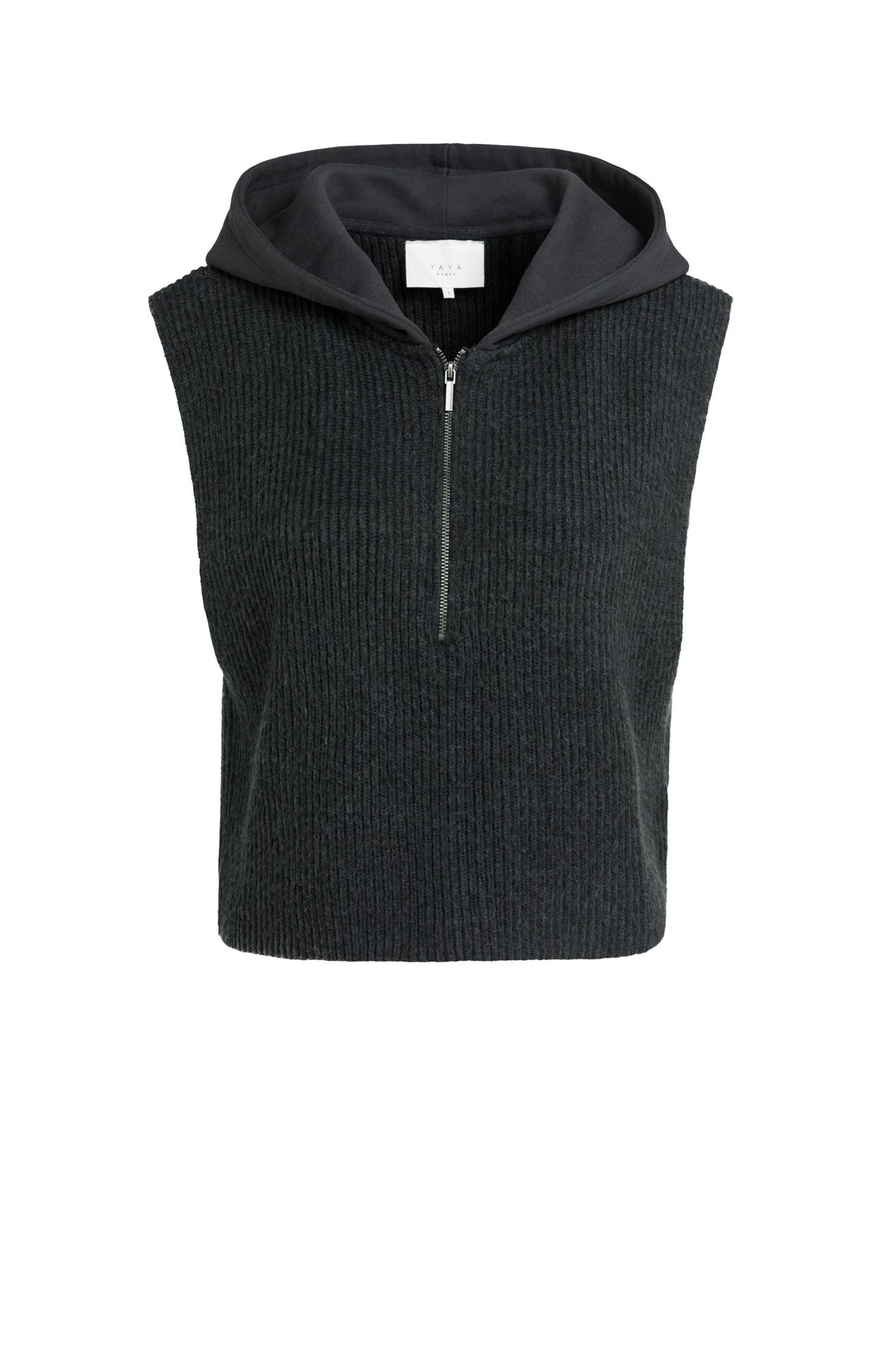 Sleeveless knitted top with jersey hood - Type: product