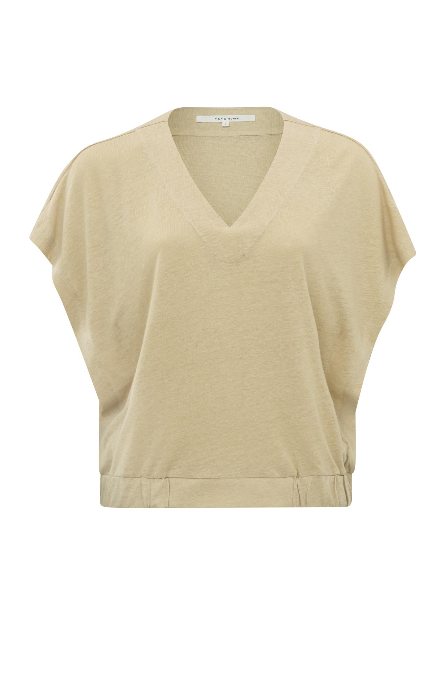 Sleeveless linen top with V-neck and elastic waistband - Type: product