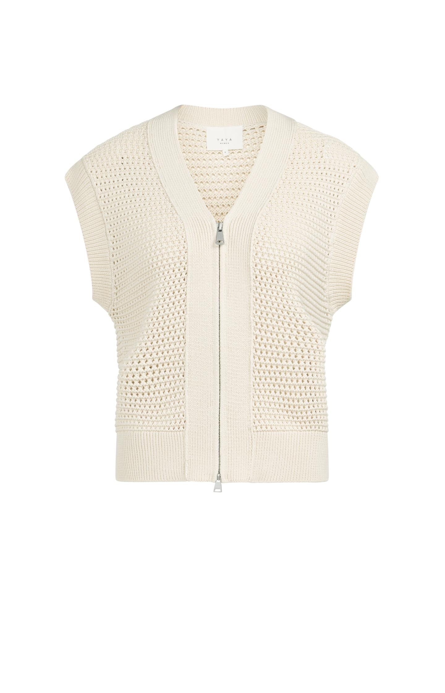 Sleeveless mesh knit cardigan with zipper closure - Type: product