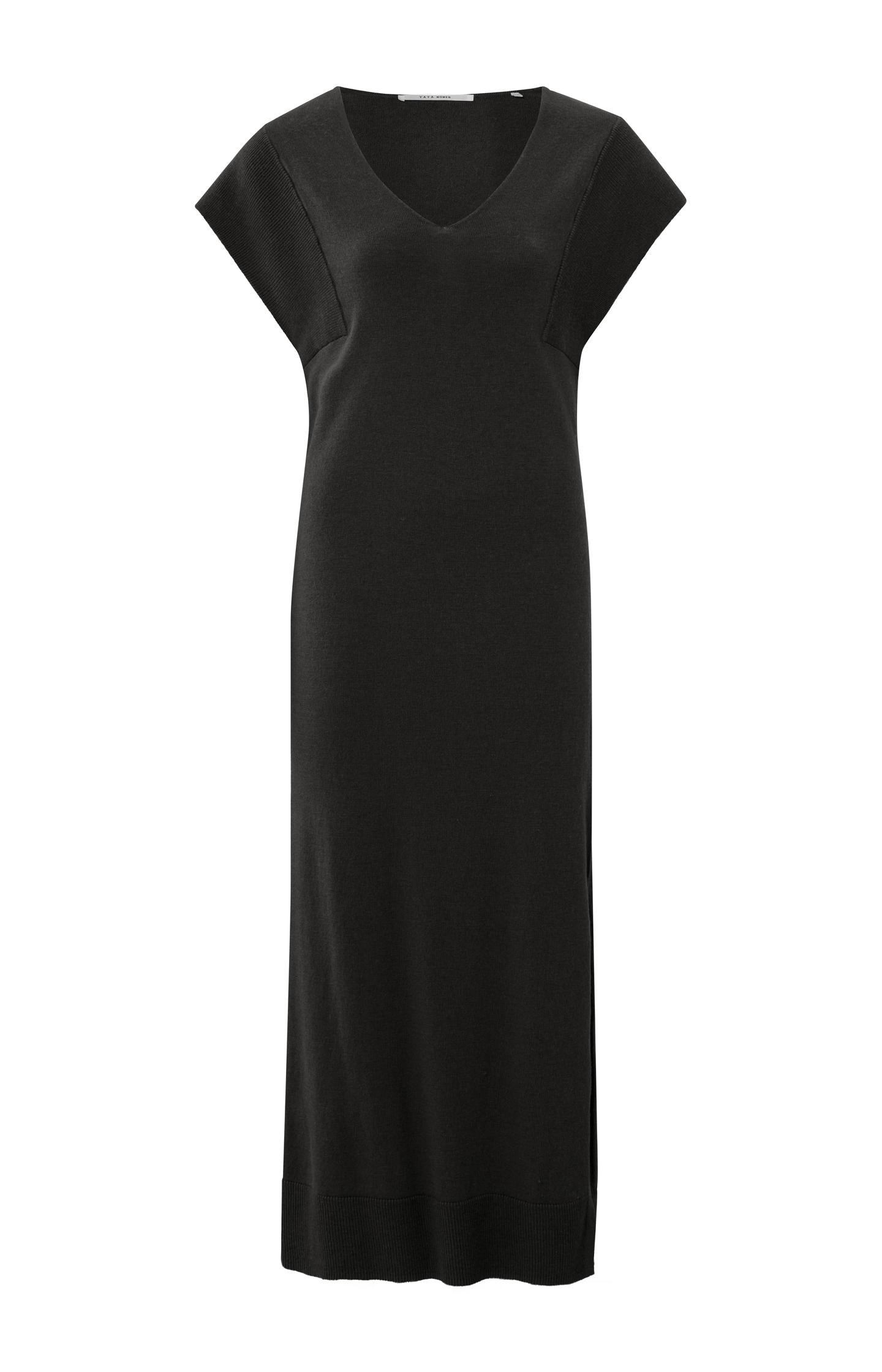 Sleeveless midi knitted dress with V-neck and slit - Type: product