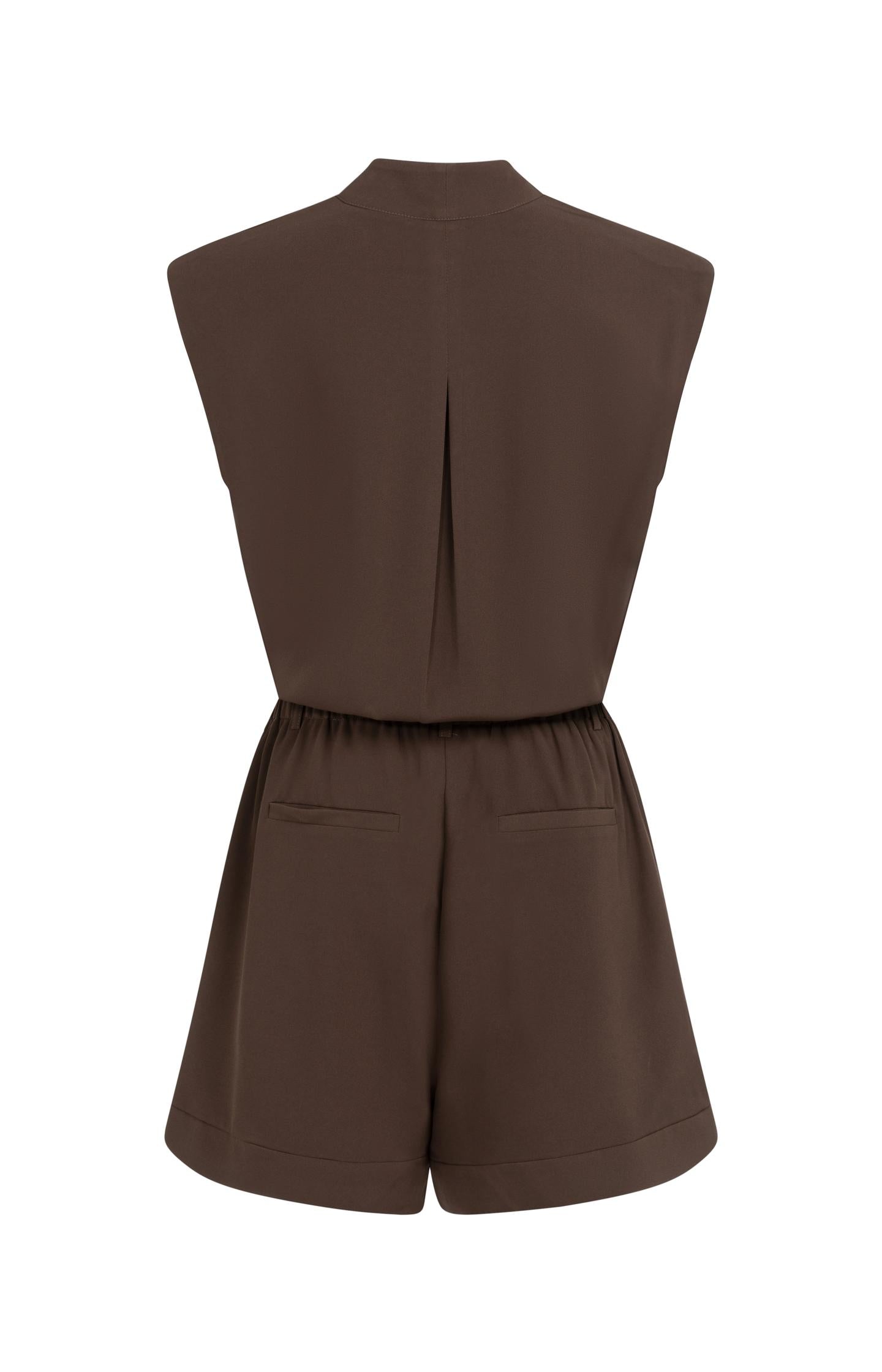 Sleeveless playsuit with wrap effect