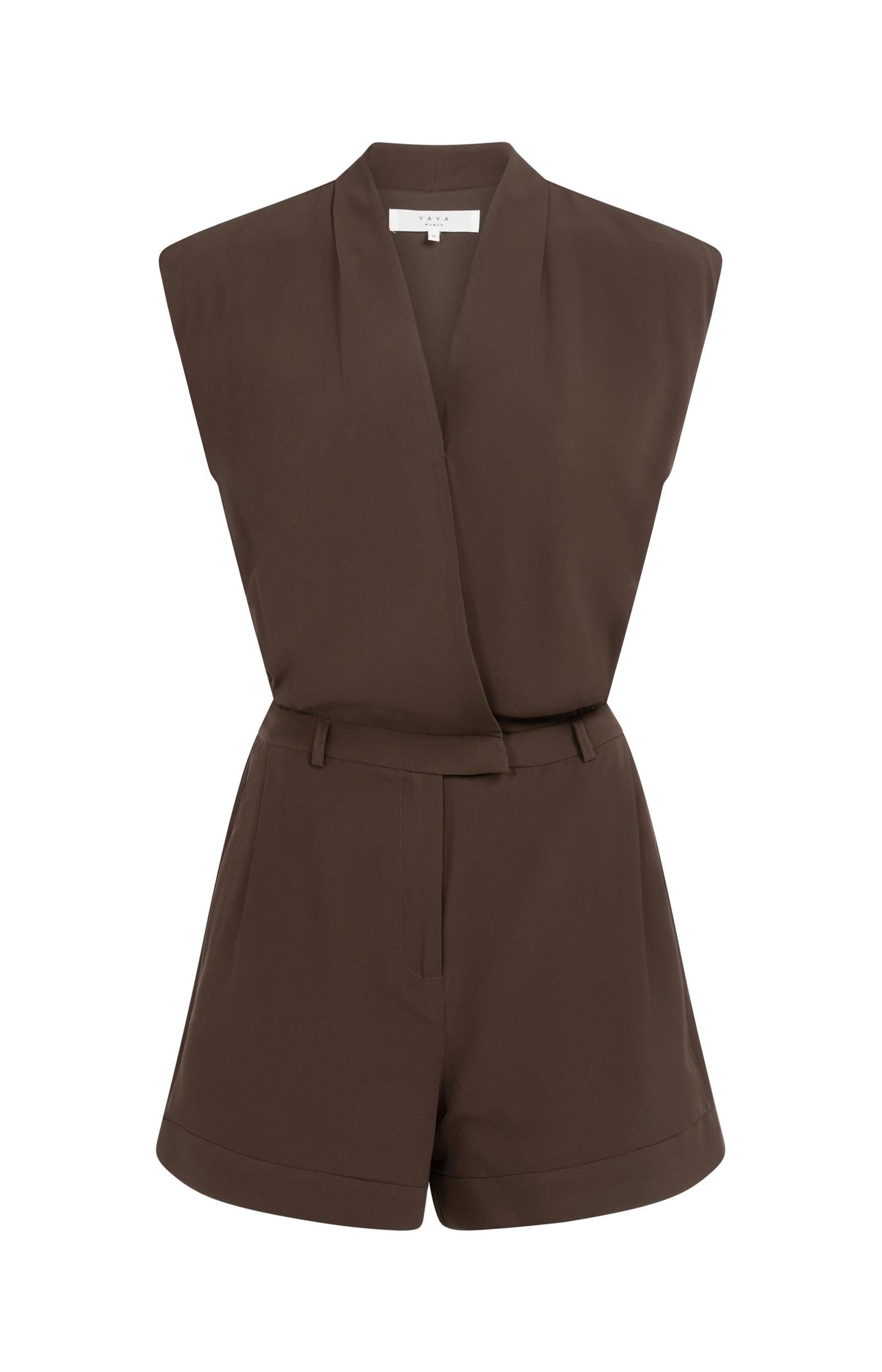 Sleeveless playsuit with wrap effect