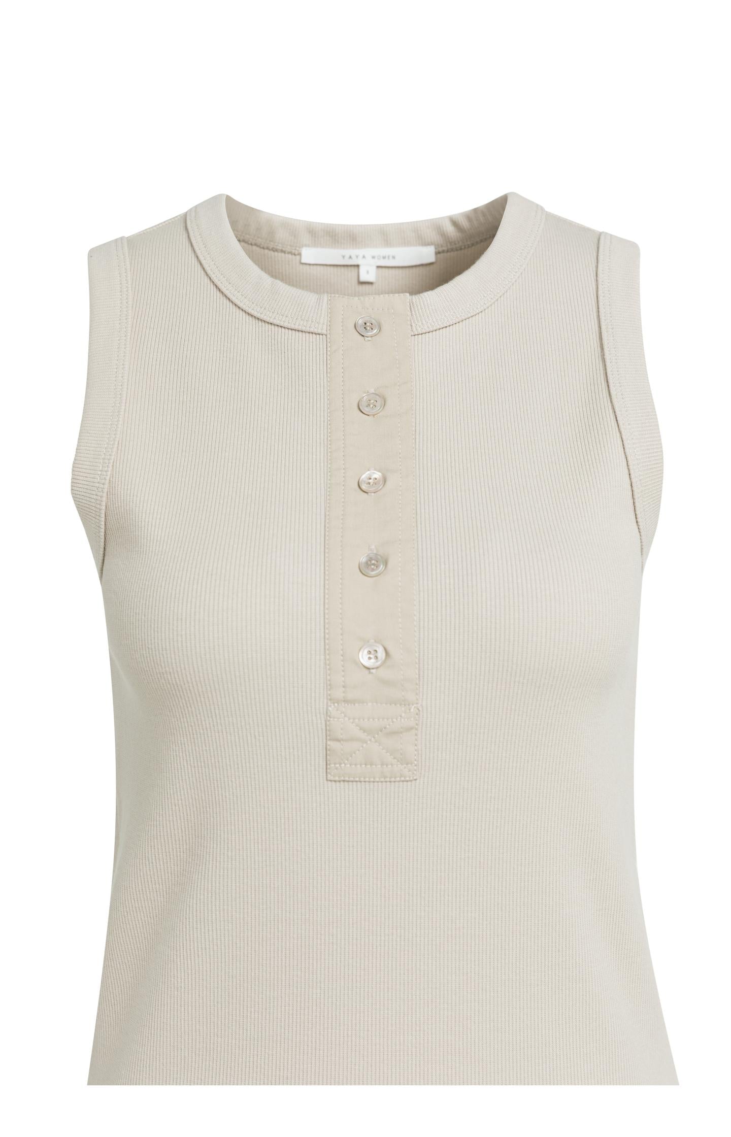Sleeveless rib top with button placket
