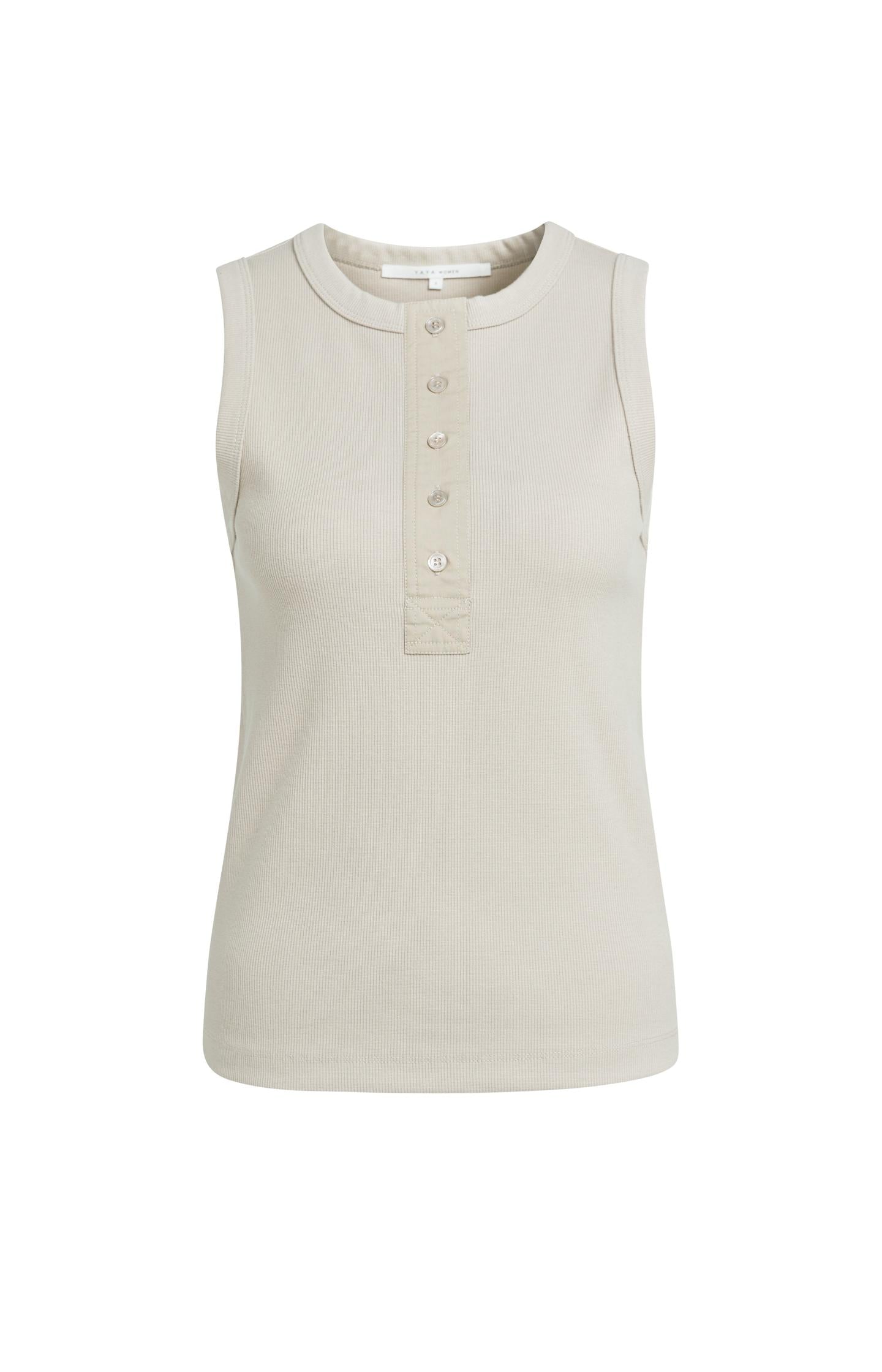 Sleeveless rib top with button placket