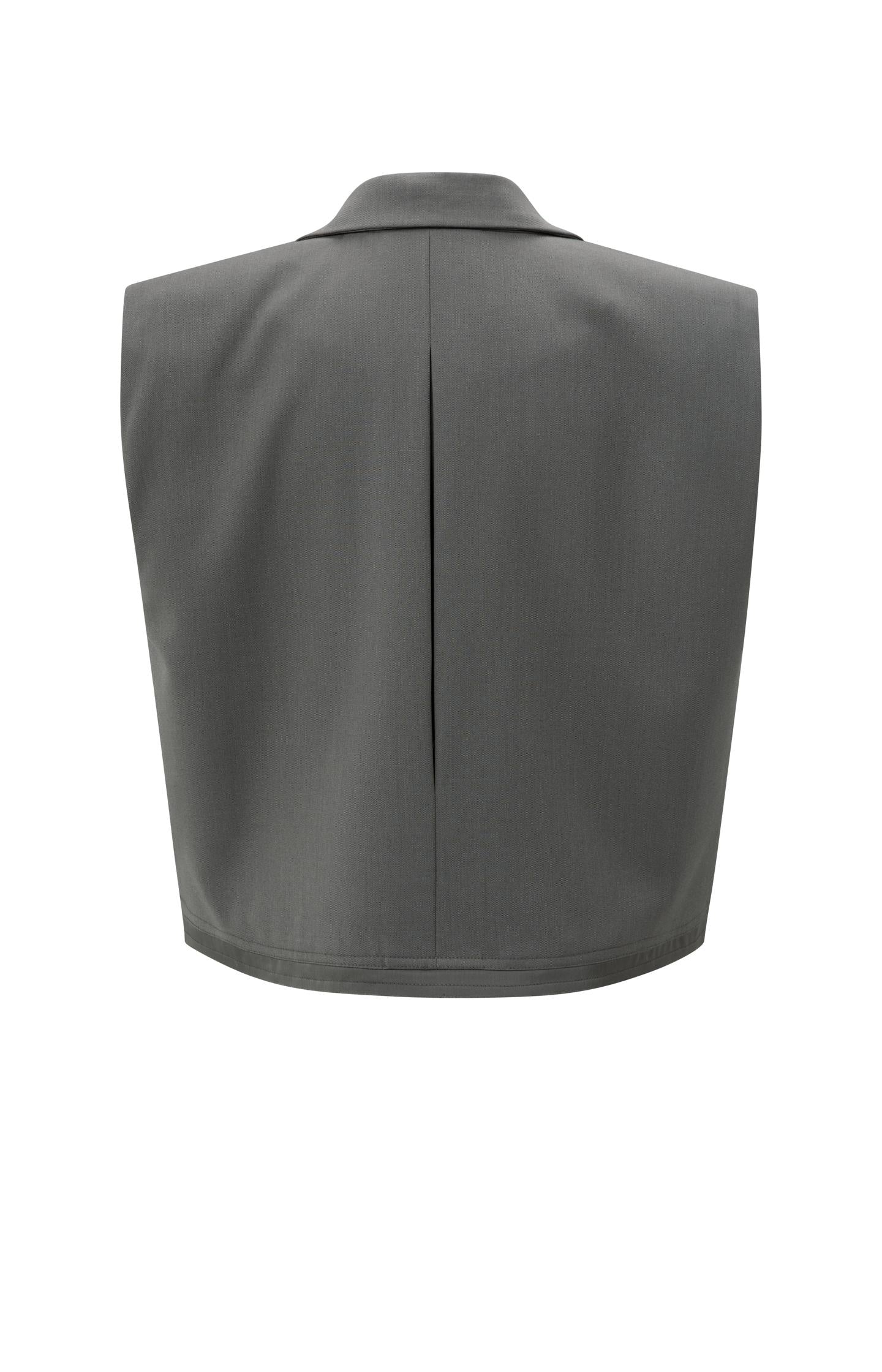 Sleeveless short blazer with double layer effect