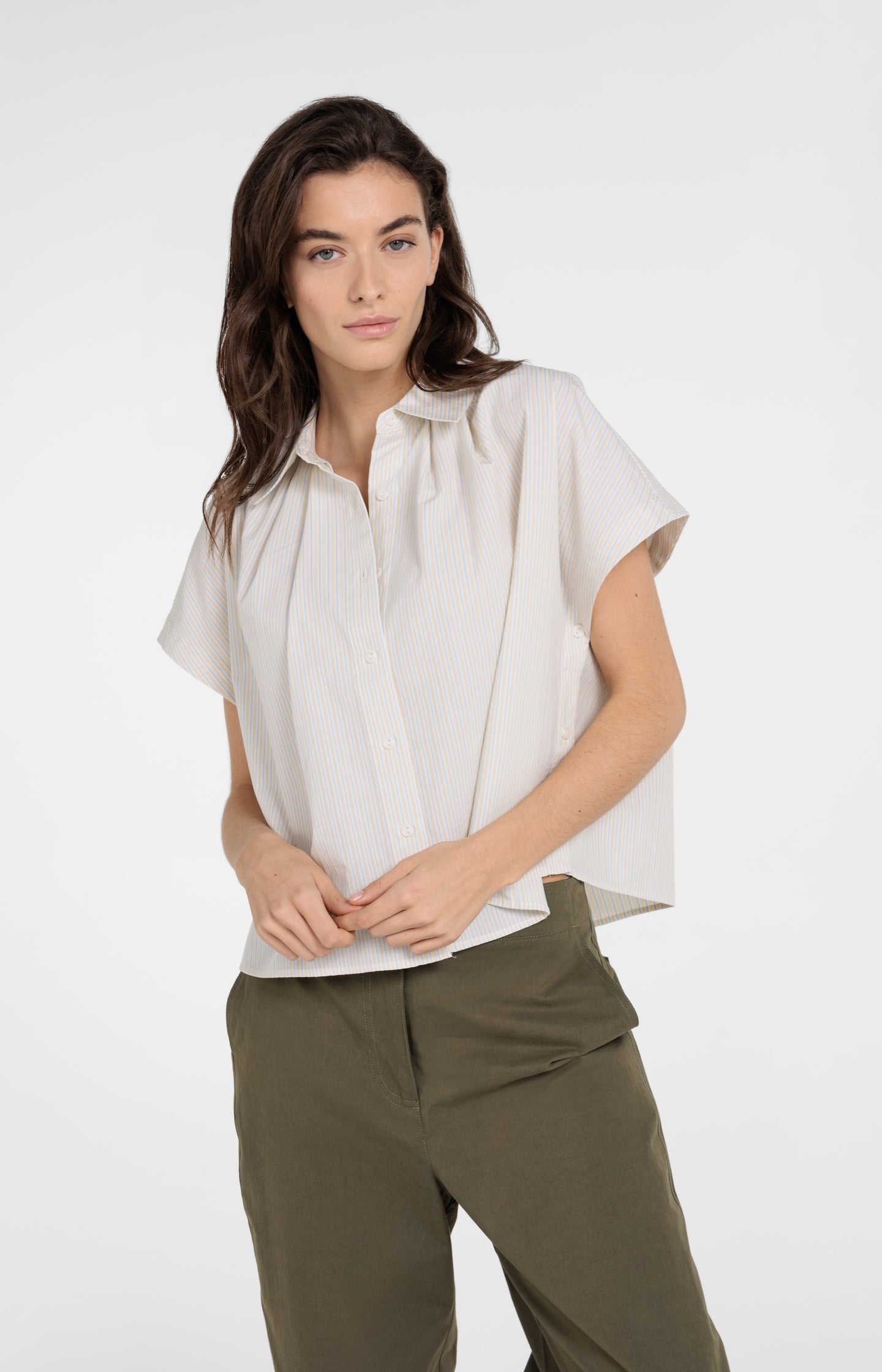 Sleeveless striped blouse with button detail