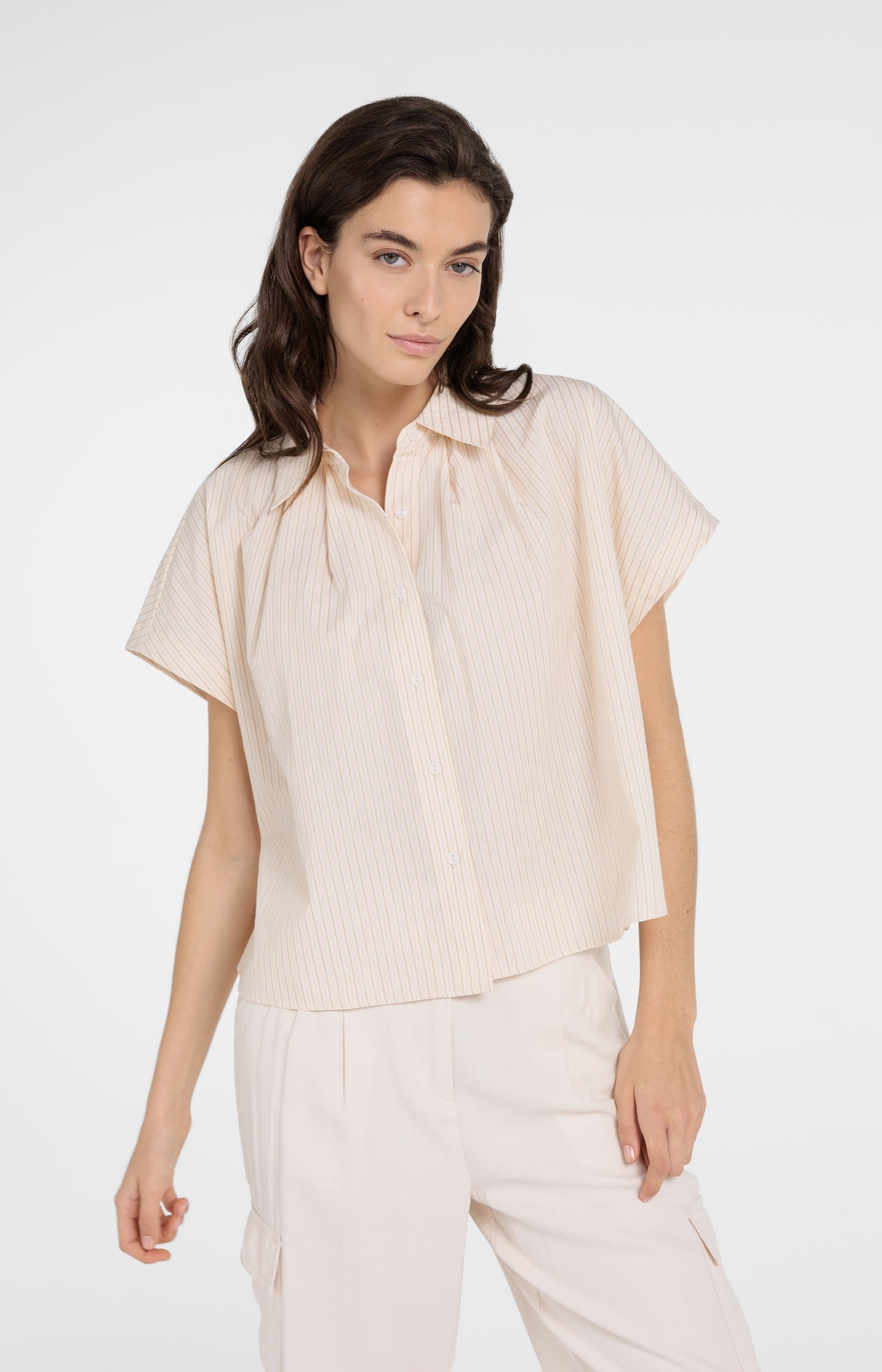 Sleeveless striped blouse with button detail