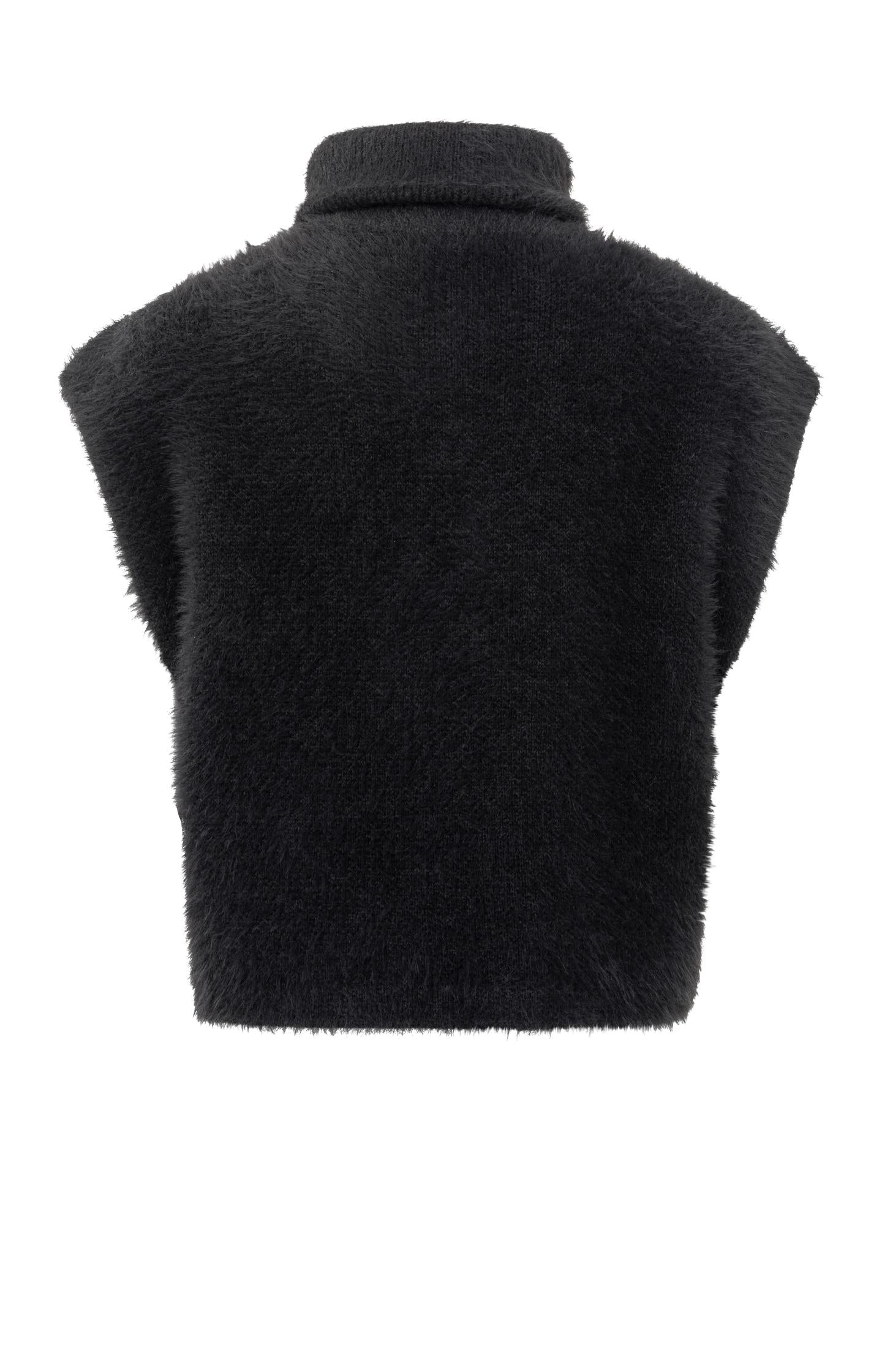 Sleeveless sweater with half zipper, high neck and loose fit