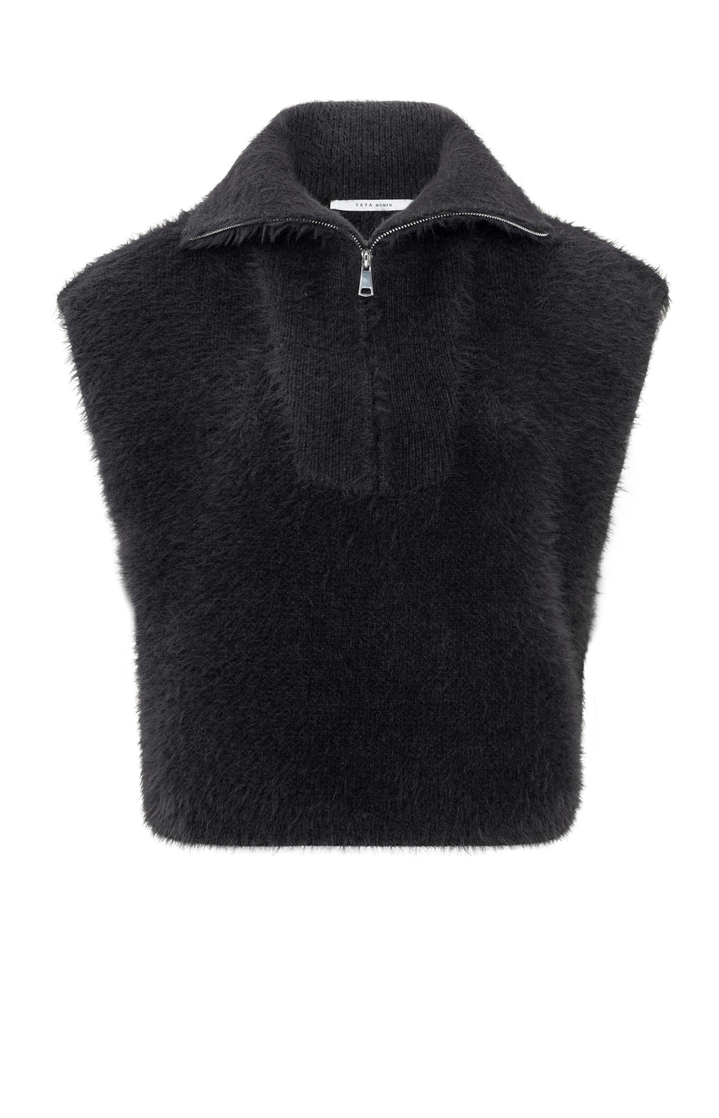 Sleeveless sweater with half zipper, high neck and loose fit - Type: product