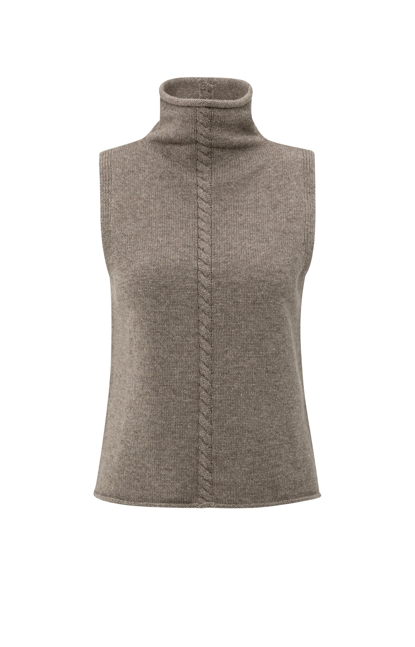 Sleeveless sweater with high neck and cable detail - Type: product