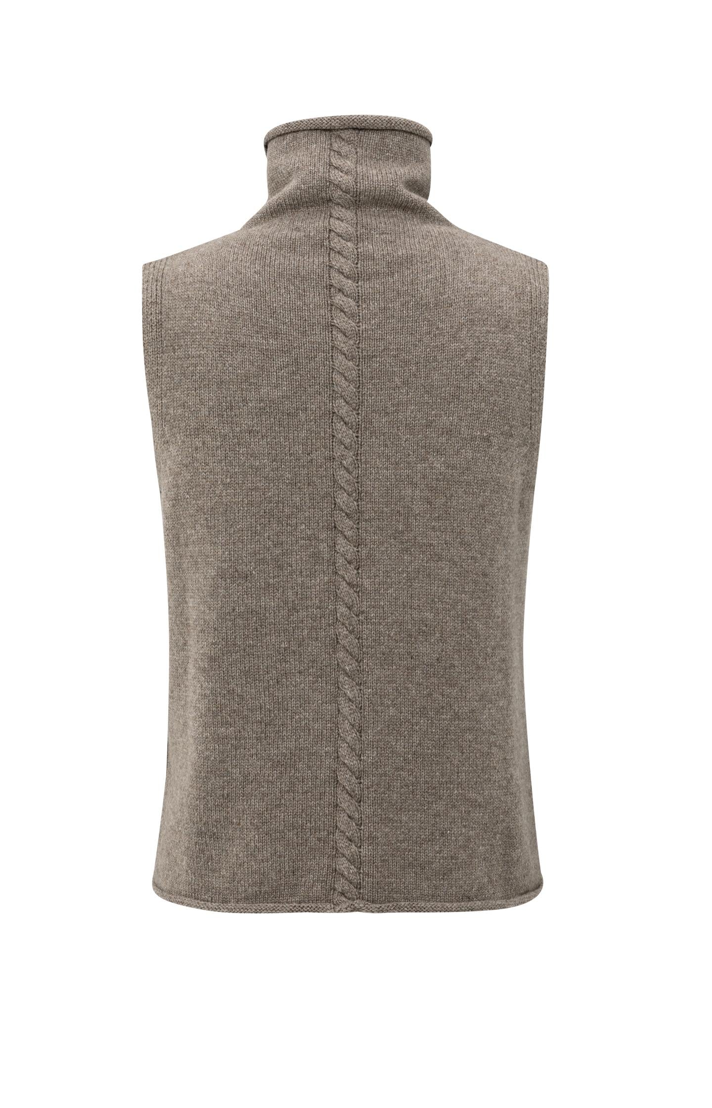 Sleeveless sweater with high neck and cable detail