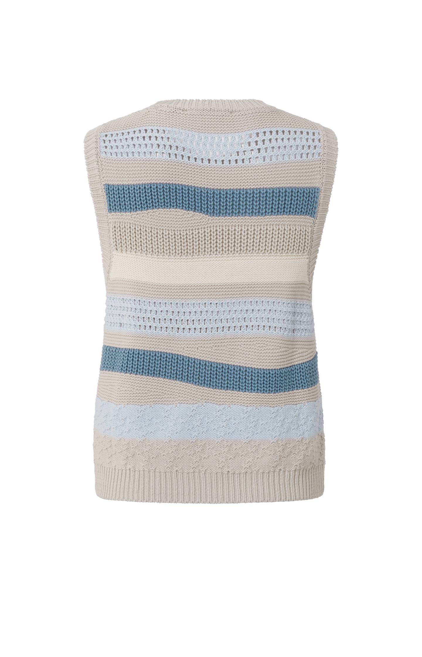 Sleeveless sweater with round neck and textured stripes