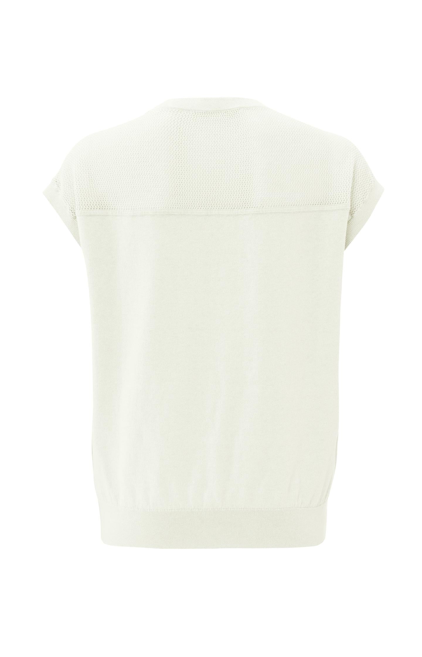 Sleeveless sweater with round neck, seam details and mesh