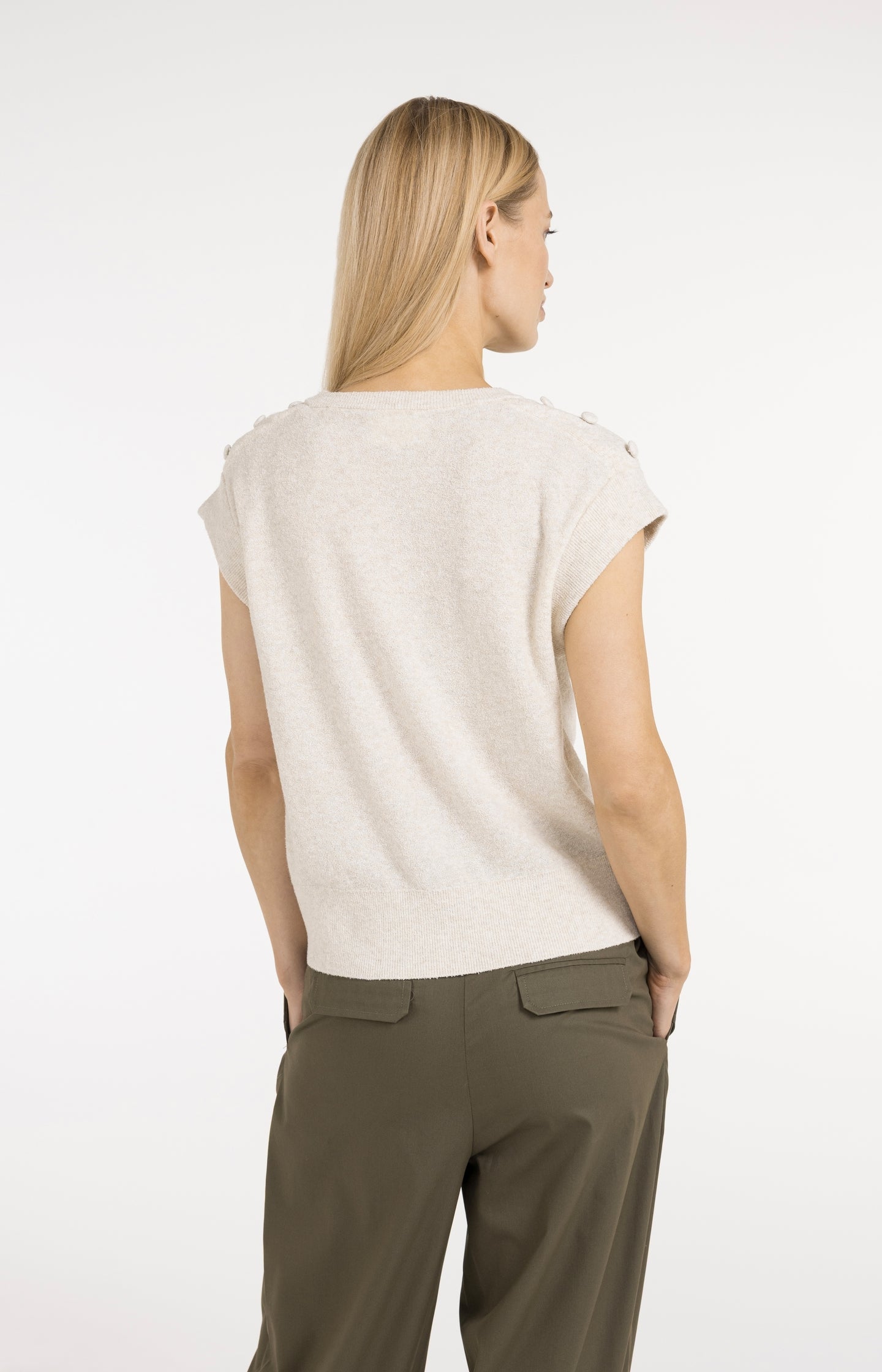 Sleeveless sweater with shoulder button details