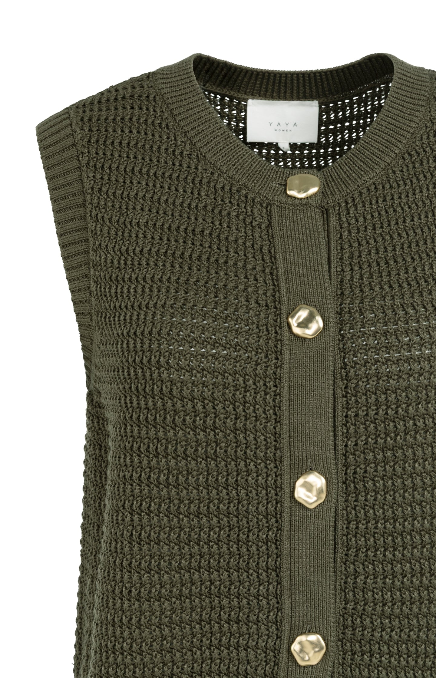 Sleeveless textured cardigan with gold-tone buttons