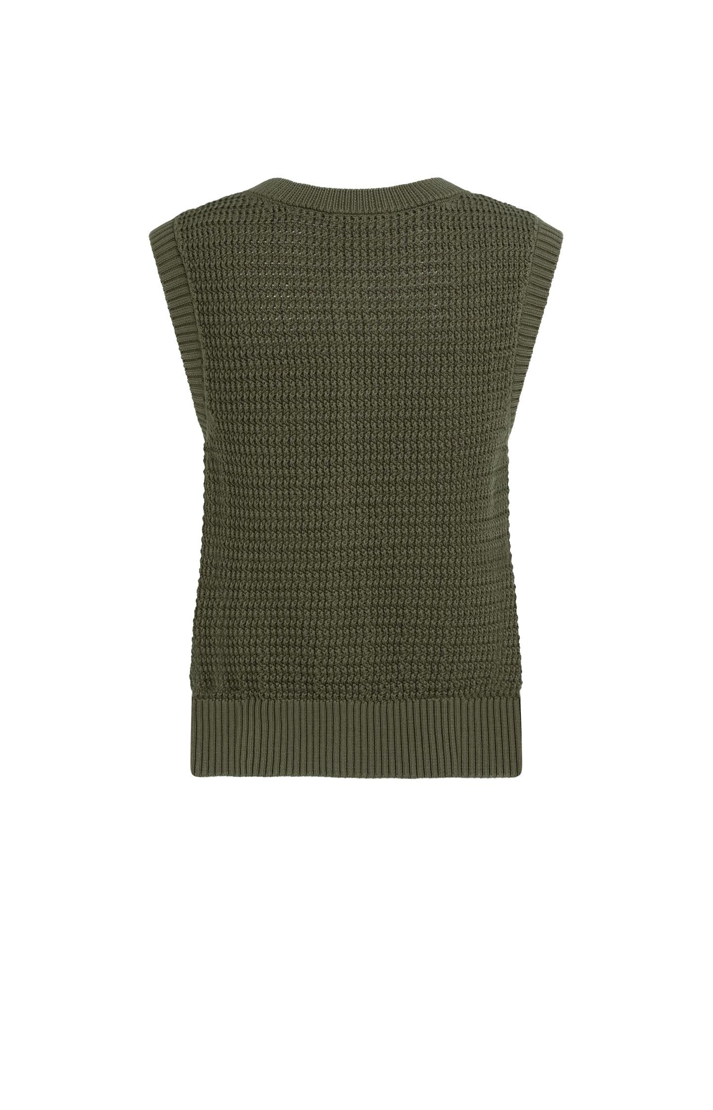 Sleeveless textured cardigan with gold-tone buttons