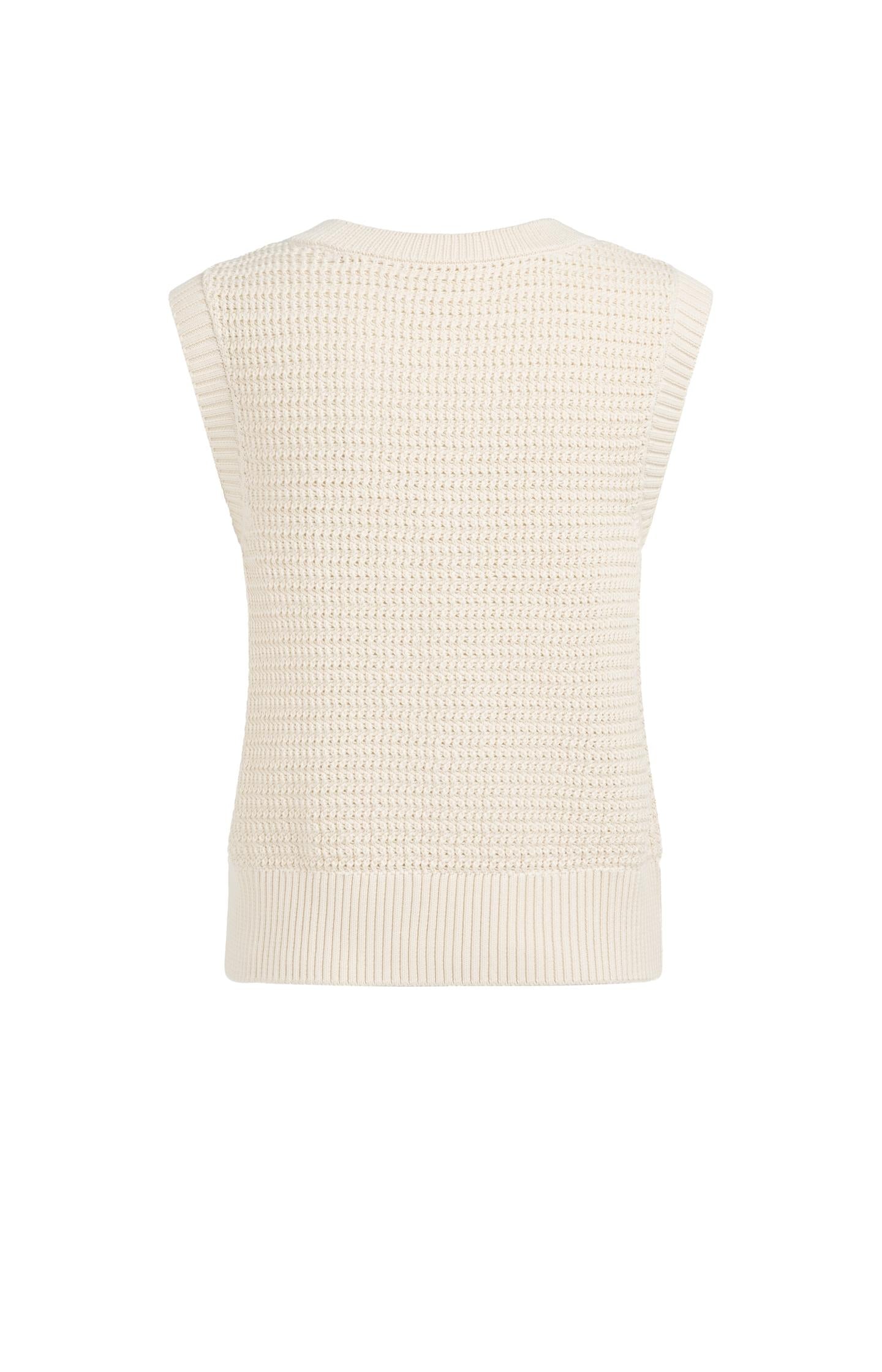 Sleeveless textured cardigan with gold-tone buttons