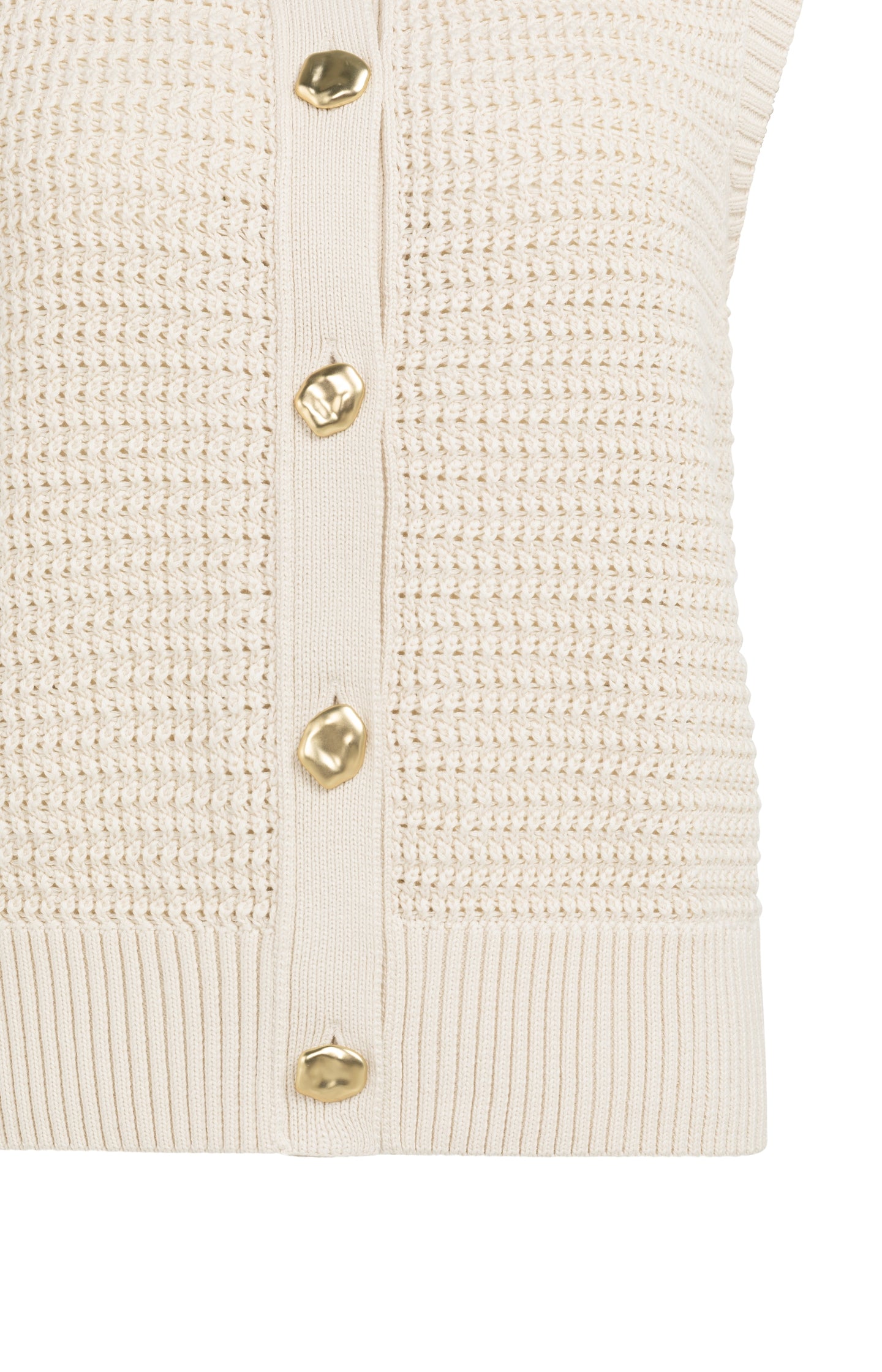 Sleeveless textured cardigan with gold-tone buttons