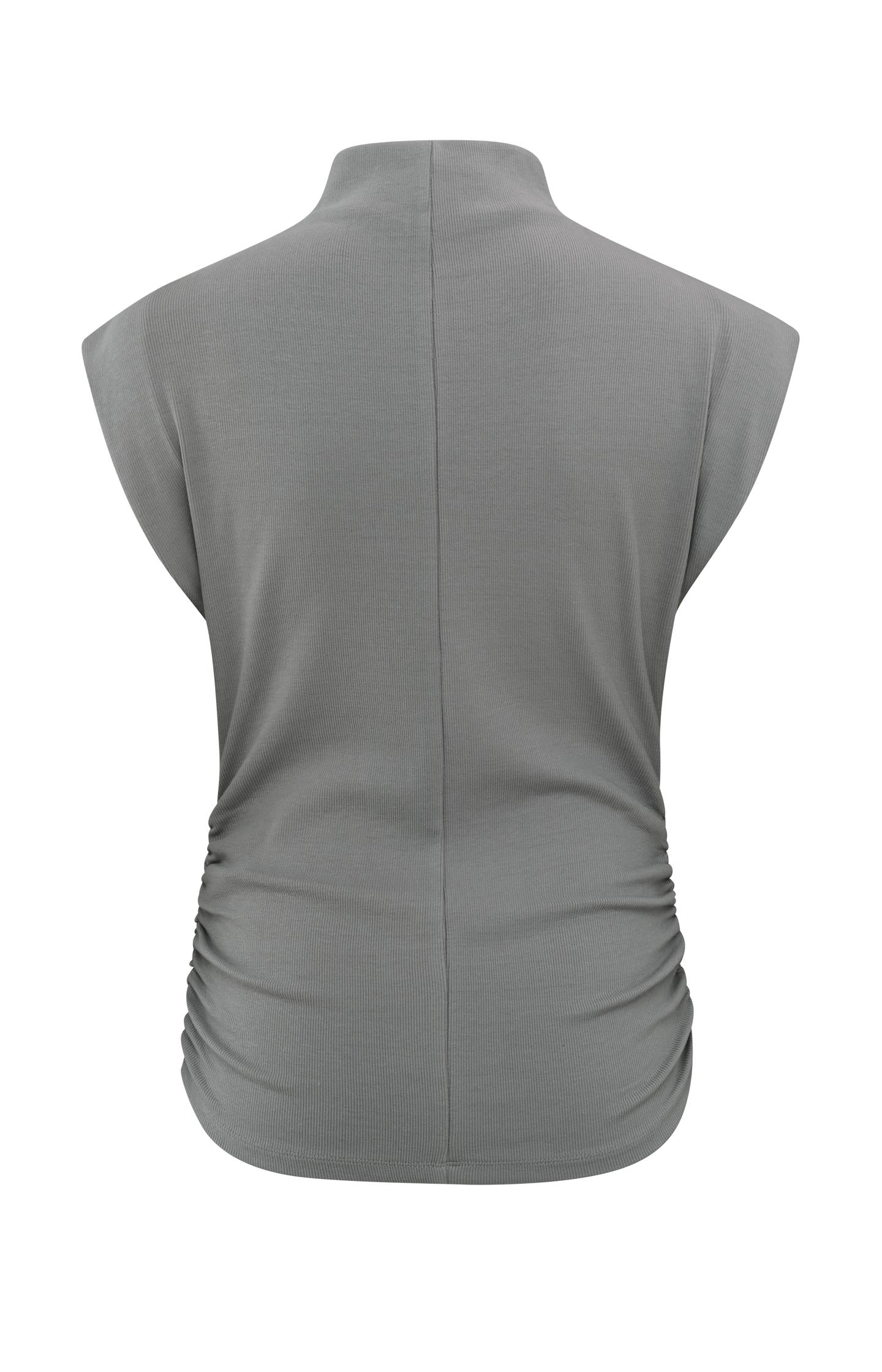 Sleeveless top with high neck and draped sides