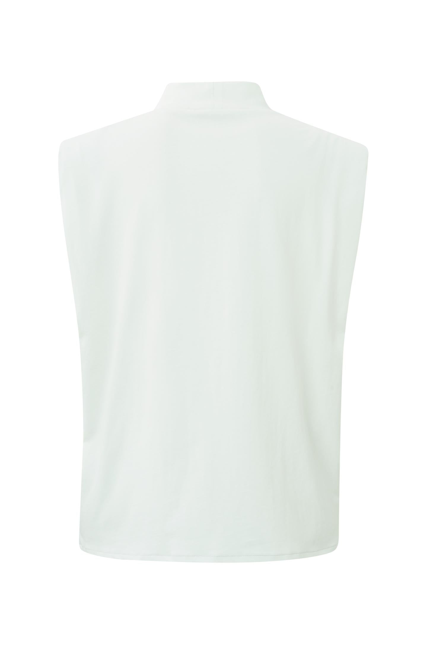 Sleeveless top with high neck and shoulder pad in cotton