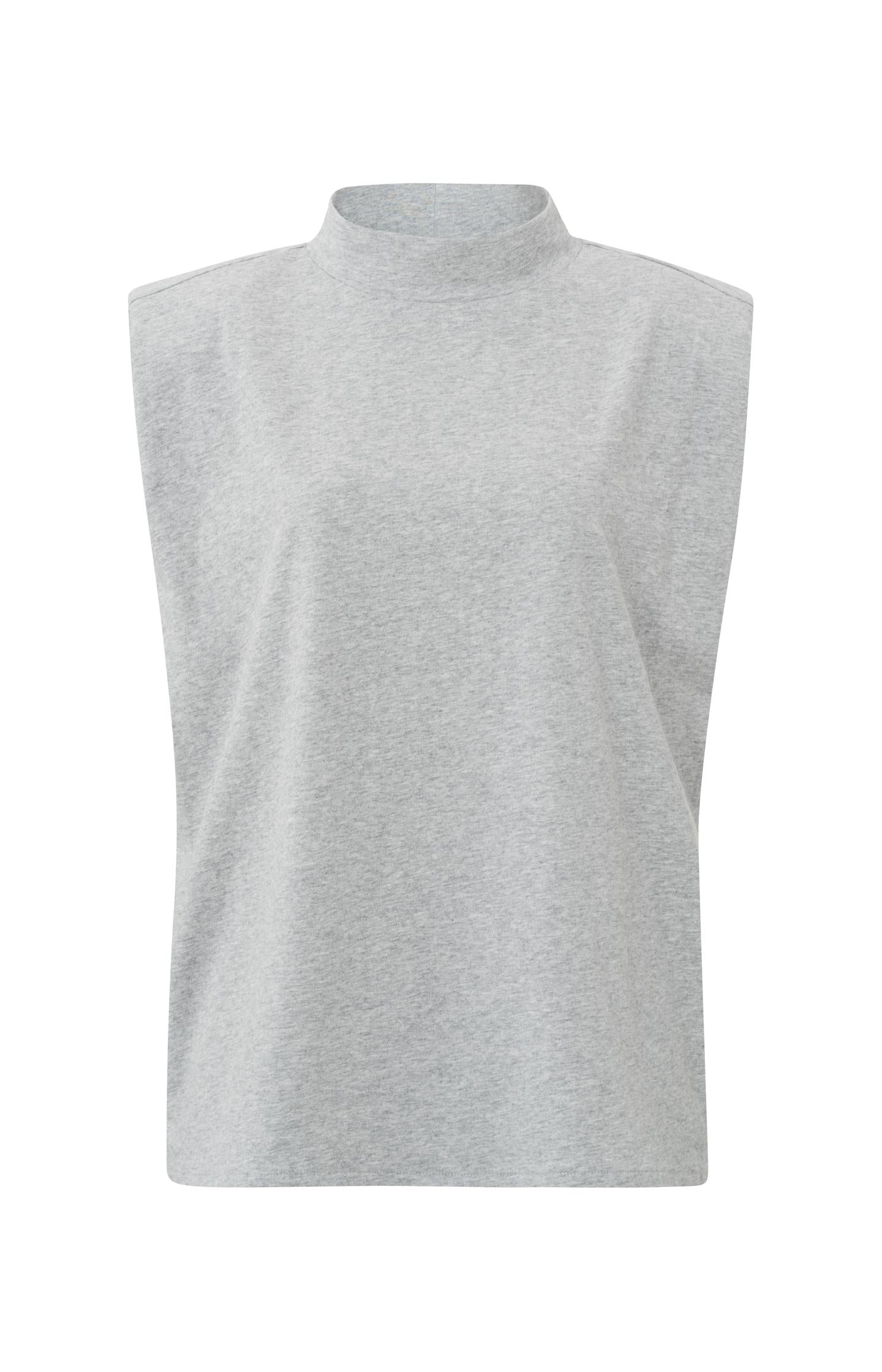 Sleeveless top with high neck and shoulder pad in cotton - Type: product