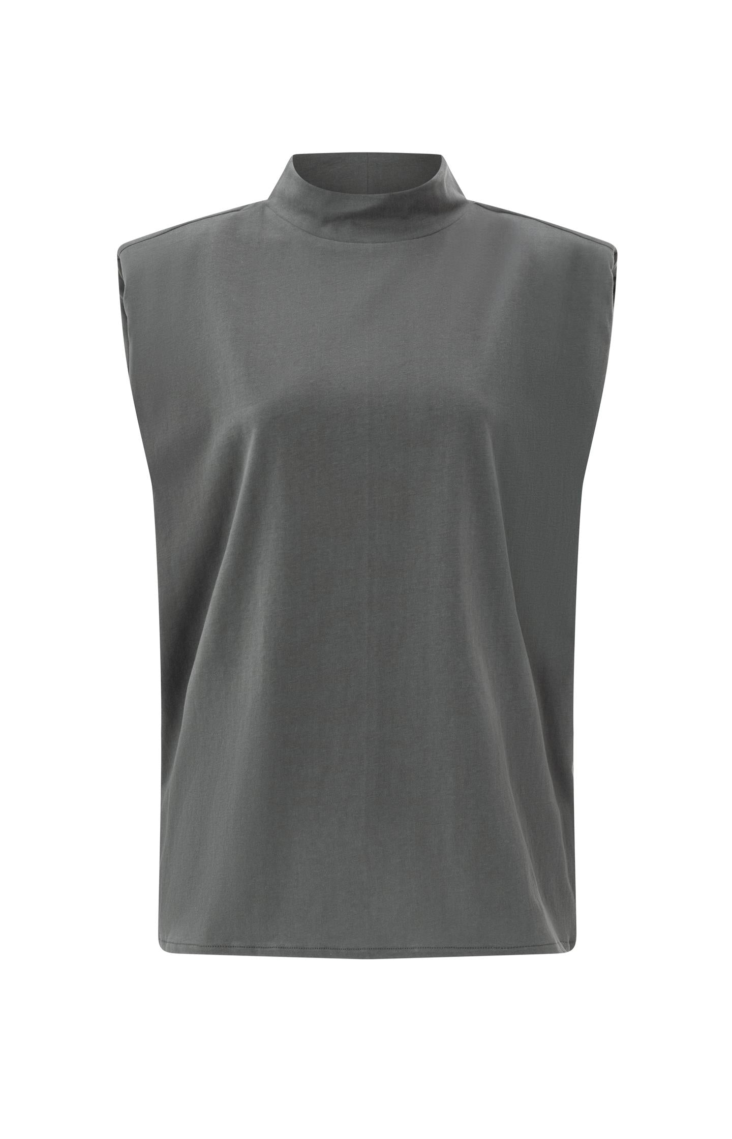 Sleeveless top with high neck and shoulder pad in cotton - Type: product