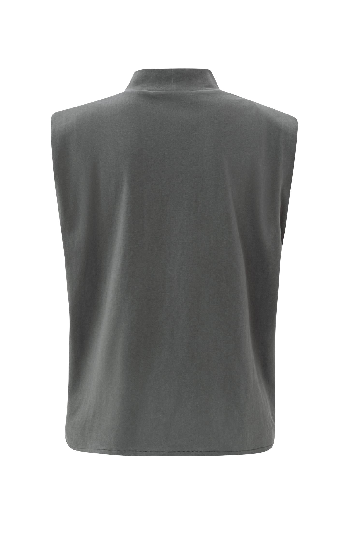 Sleeveless top with high neck and shoulder pad in cotton