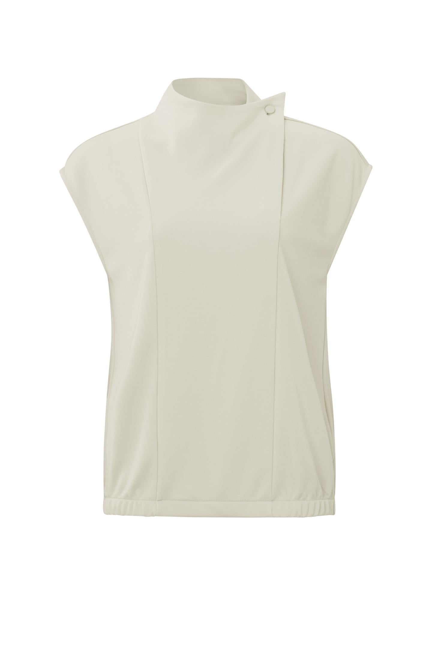 Sleeveless top with high neck, elastic waist and button - Type: product