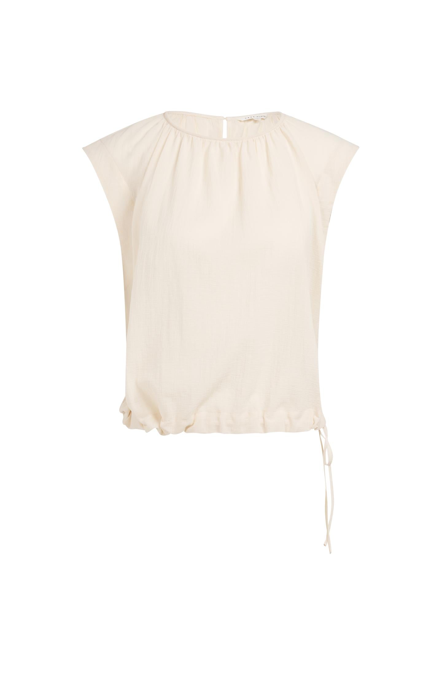 Sleeveless top with pleated neckline and drawstring - Type: product