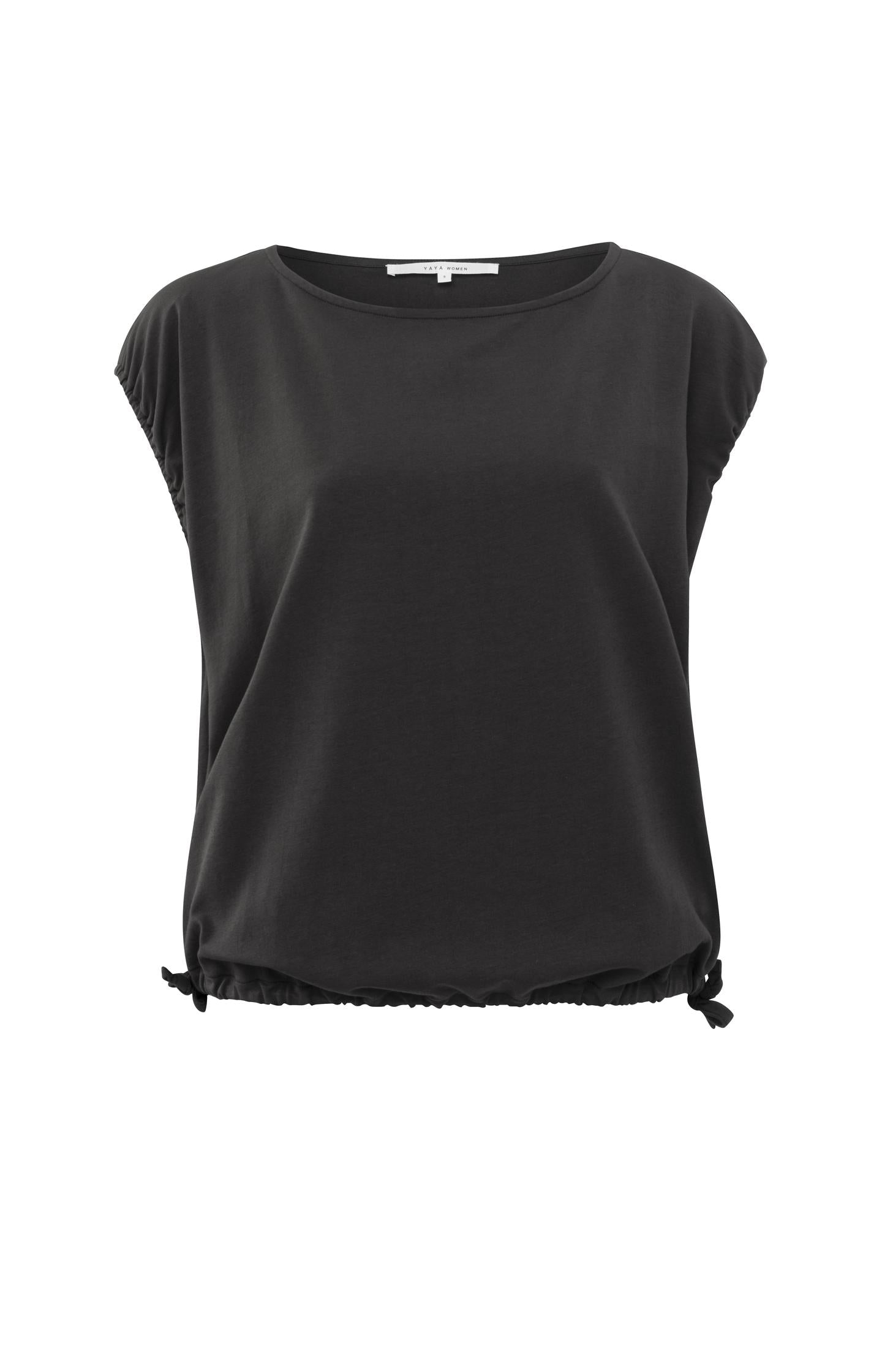 Sleeveless top with round neck and drawstring in boxy fit - Licorice Black - Type: product