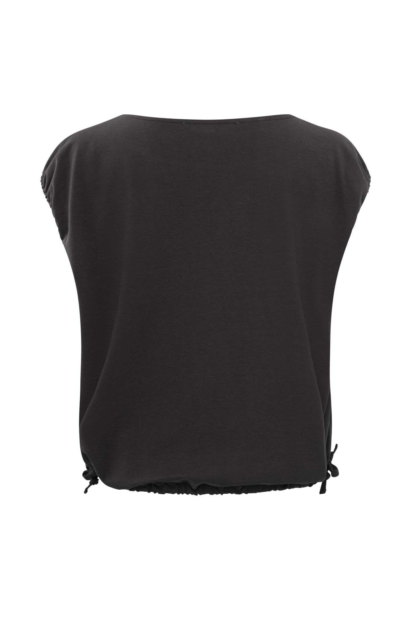 Sleeveless top with round neck and drawstring in boxy fit - Licorice Black