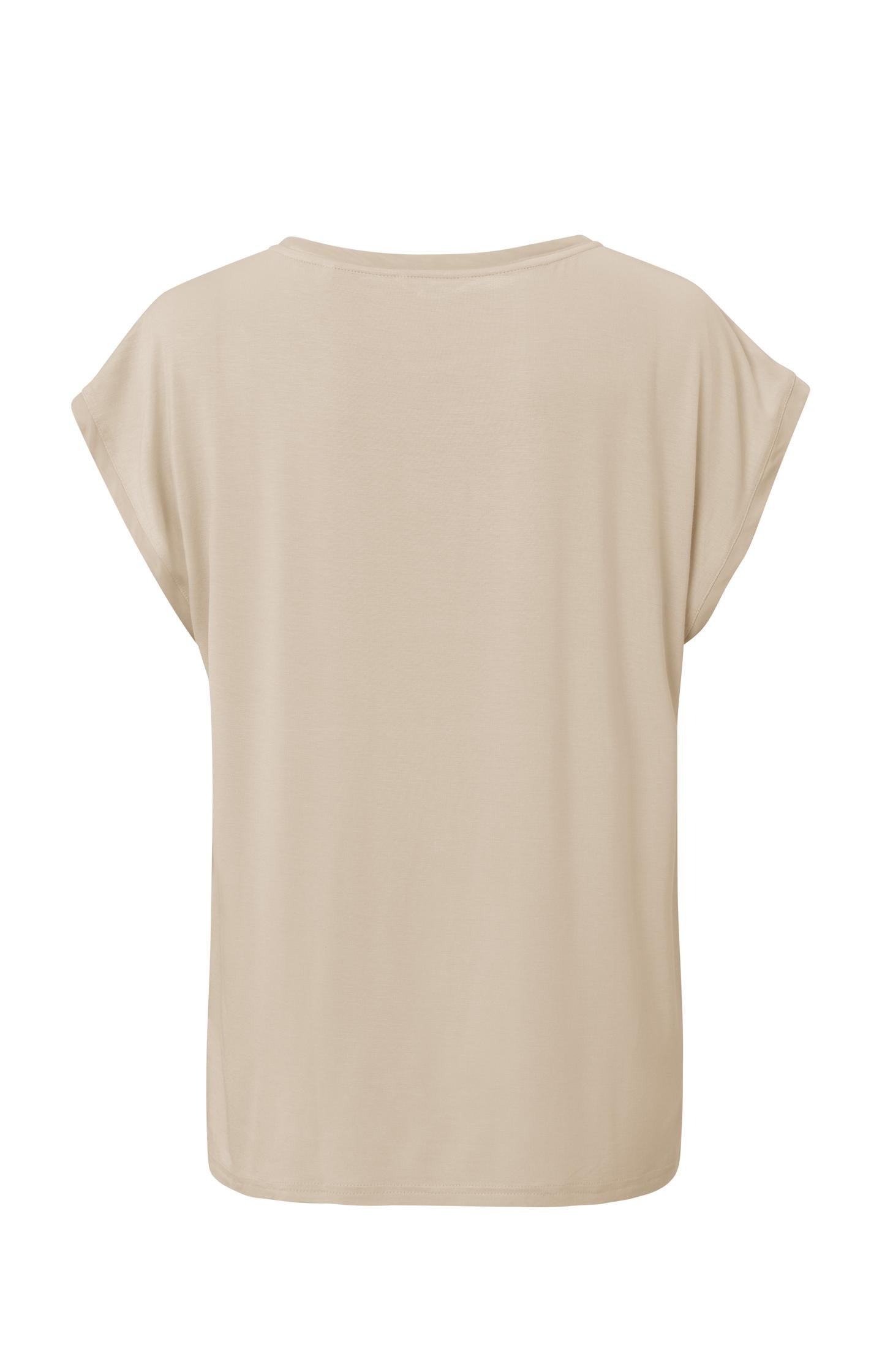 Sleeveless top with round neck in fabric mix