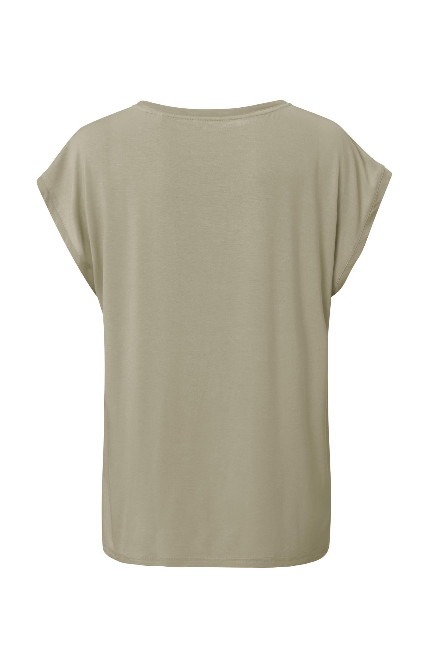 Sleeveless top with round neck in fabric mix